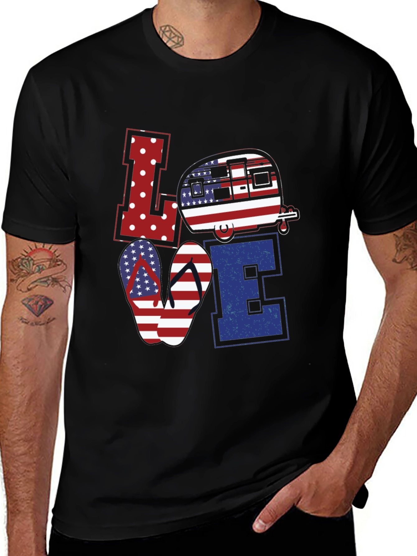 Variant 8 of Patriotic LOVE Camping T-Shirt - USA Flag Design