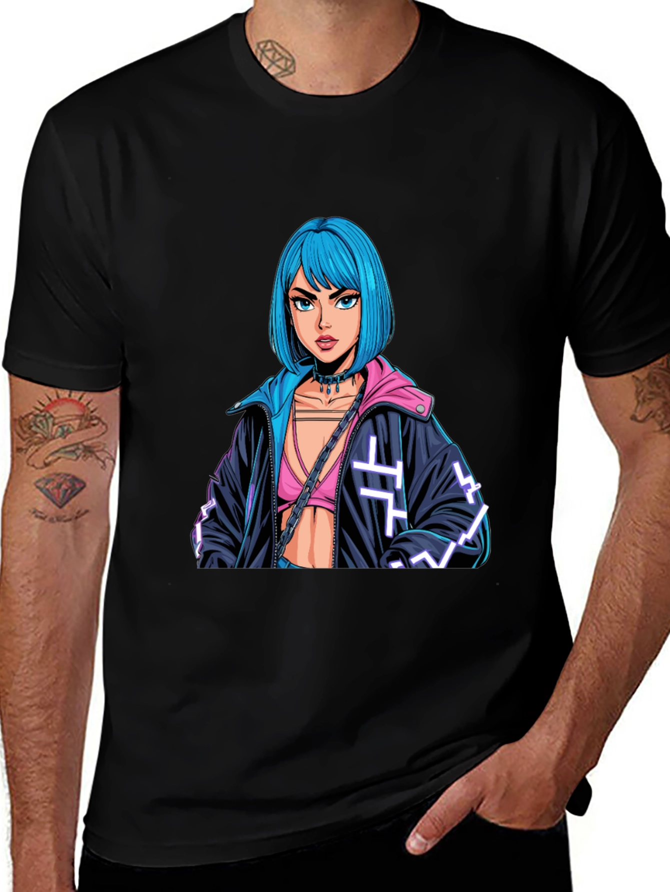Cyberpunk Girl Graphic Black T-Shirt