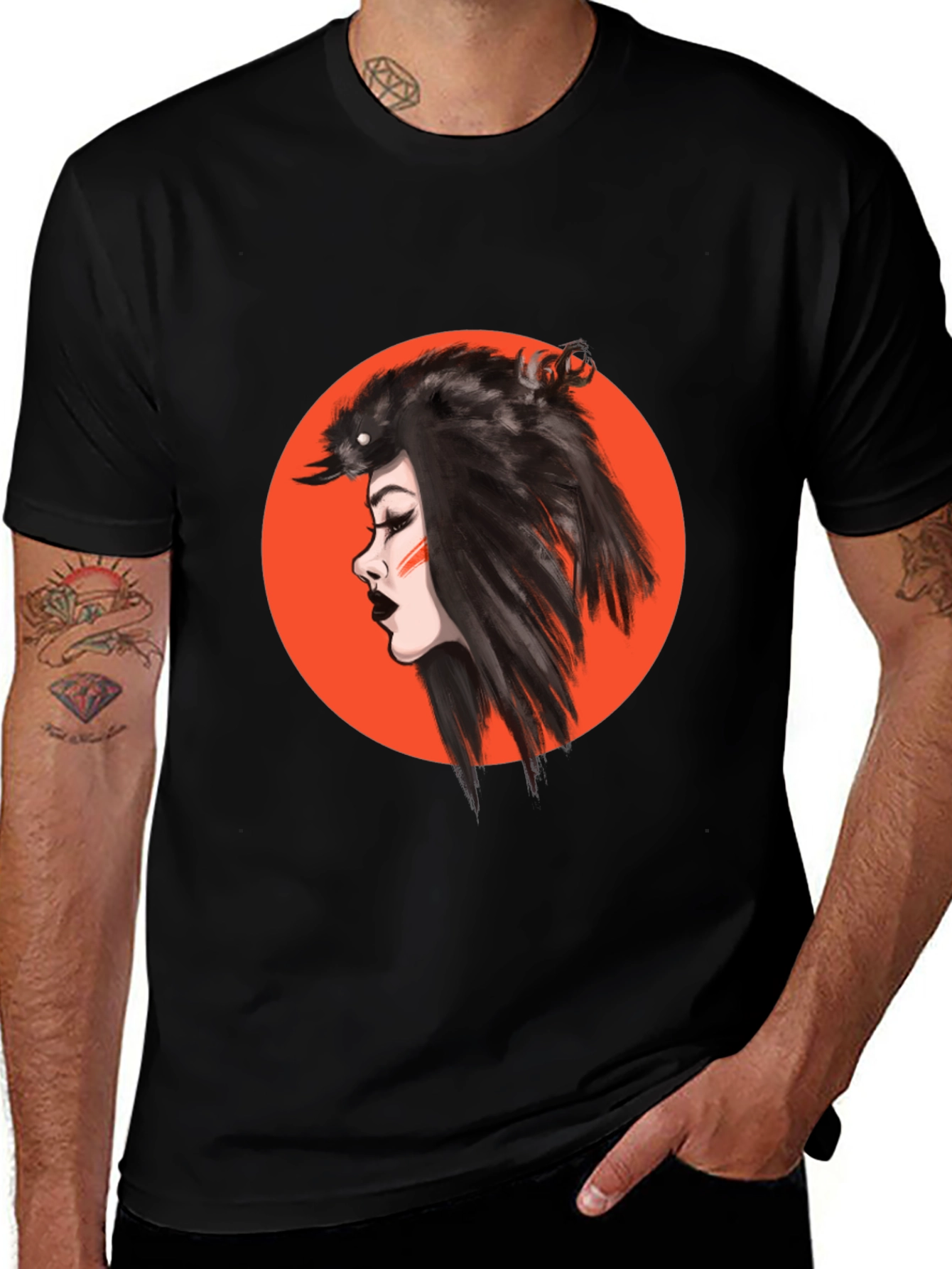 Variant 17 of Raven Woman Graphic Black T-Shirt