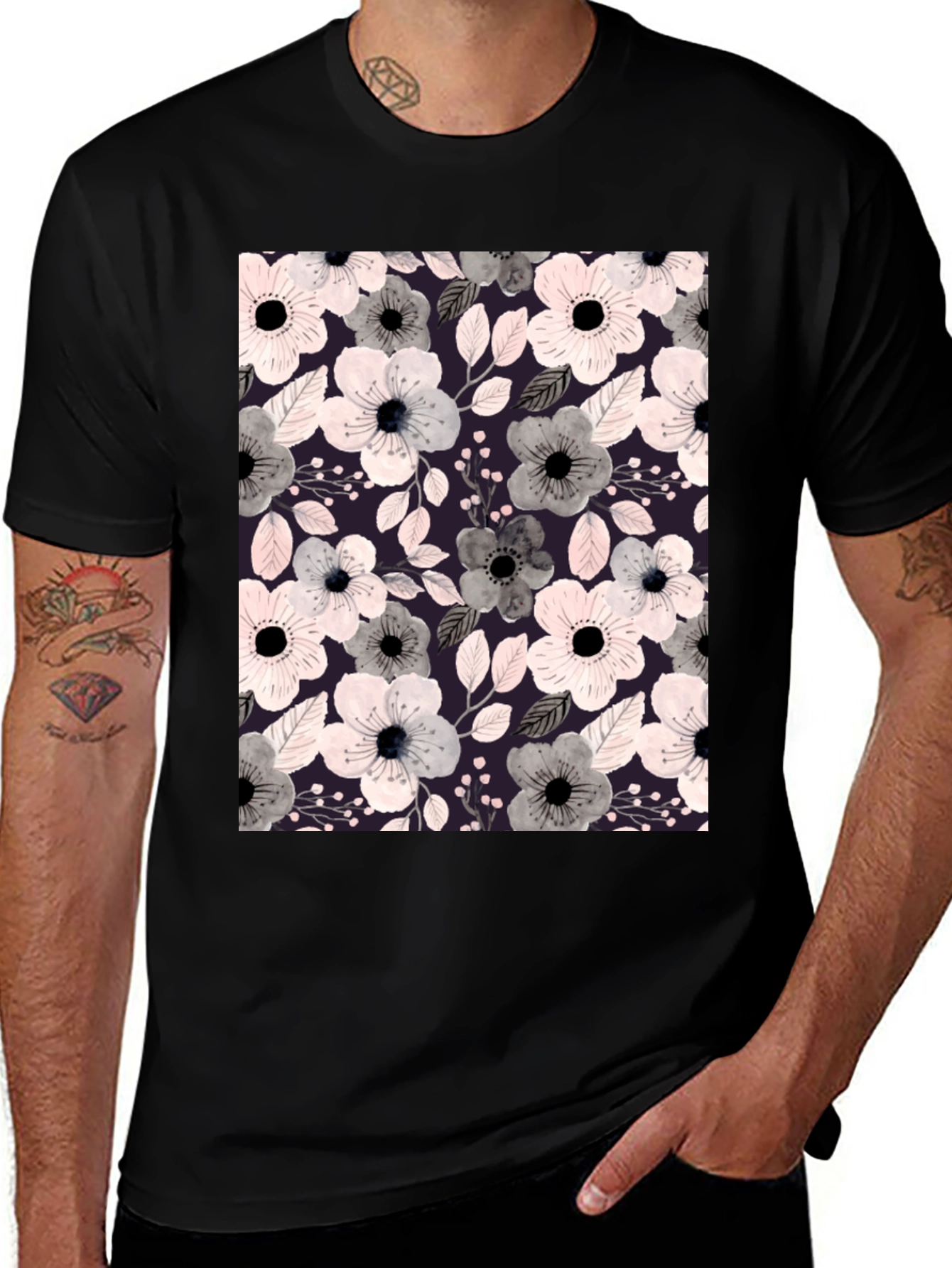 Variant 24 of Floral Print T-Shirt - Stylish & Comfortable Black Tee