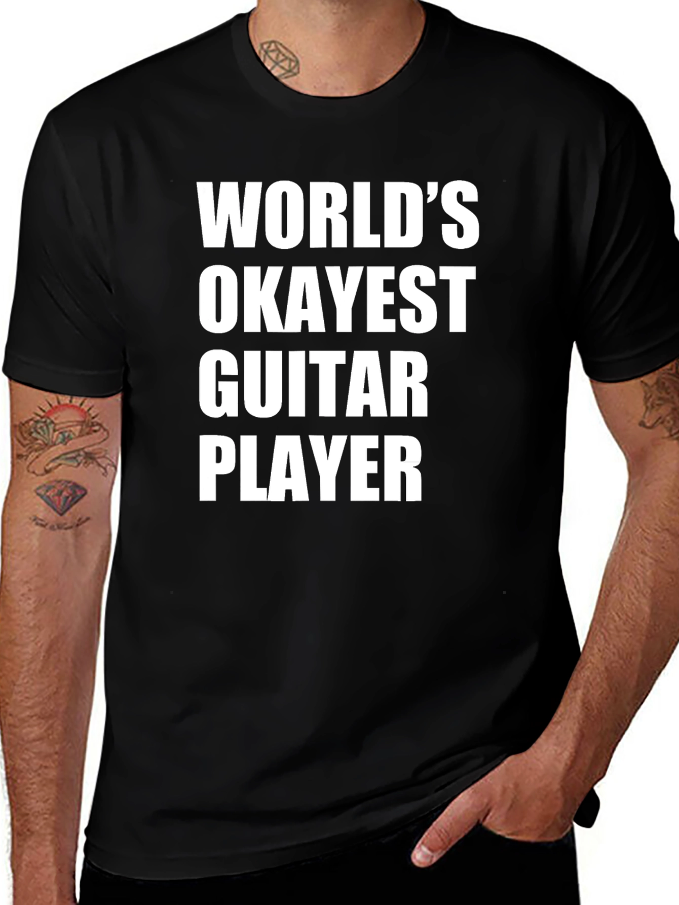 Black World's Okayest Guitar Player - Funny Black T-Shirt main image