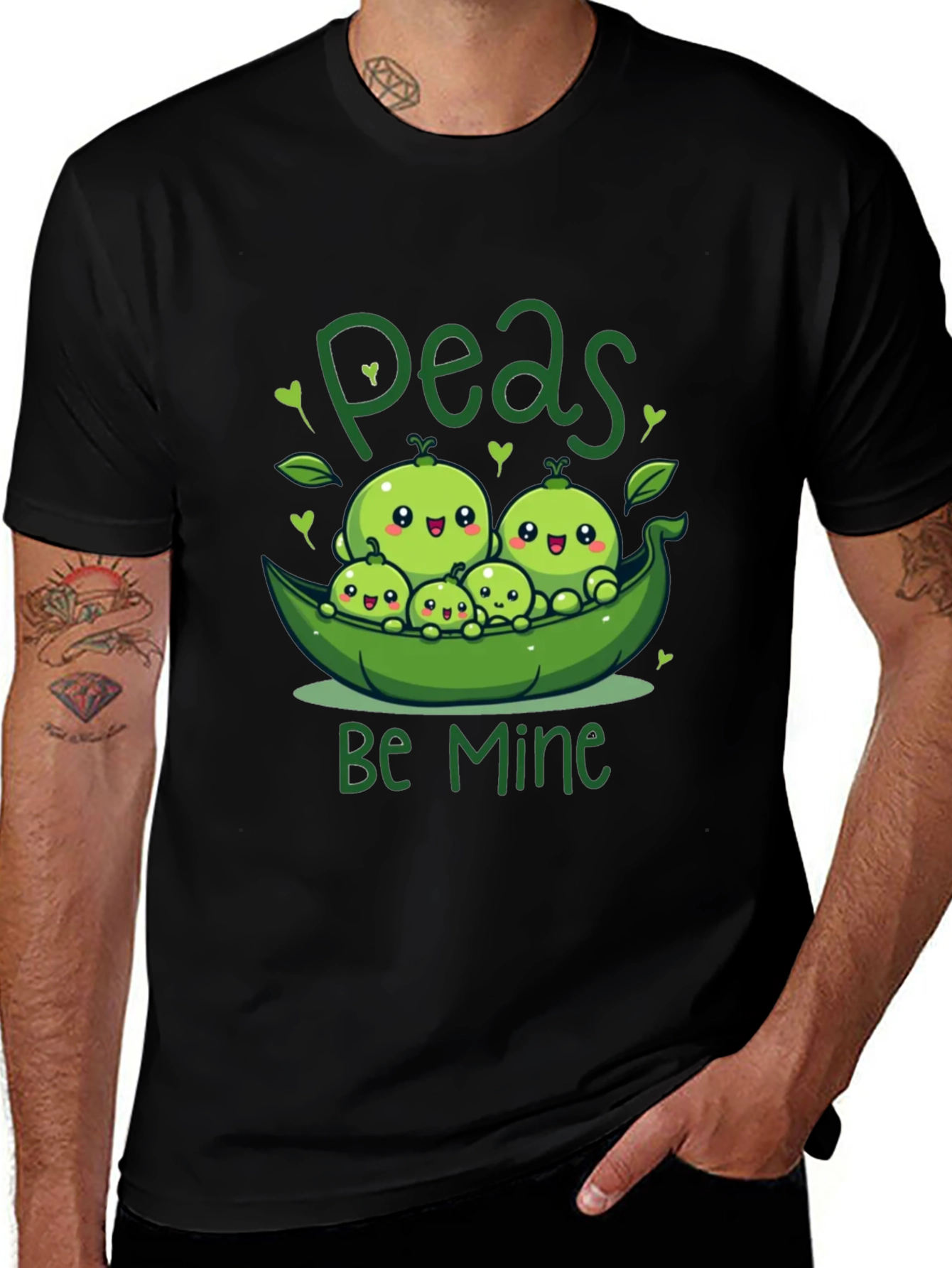 Variant 4 of Cute 'Peas Be Mine' Graphic Tee - Black