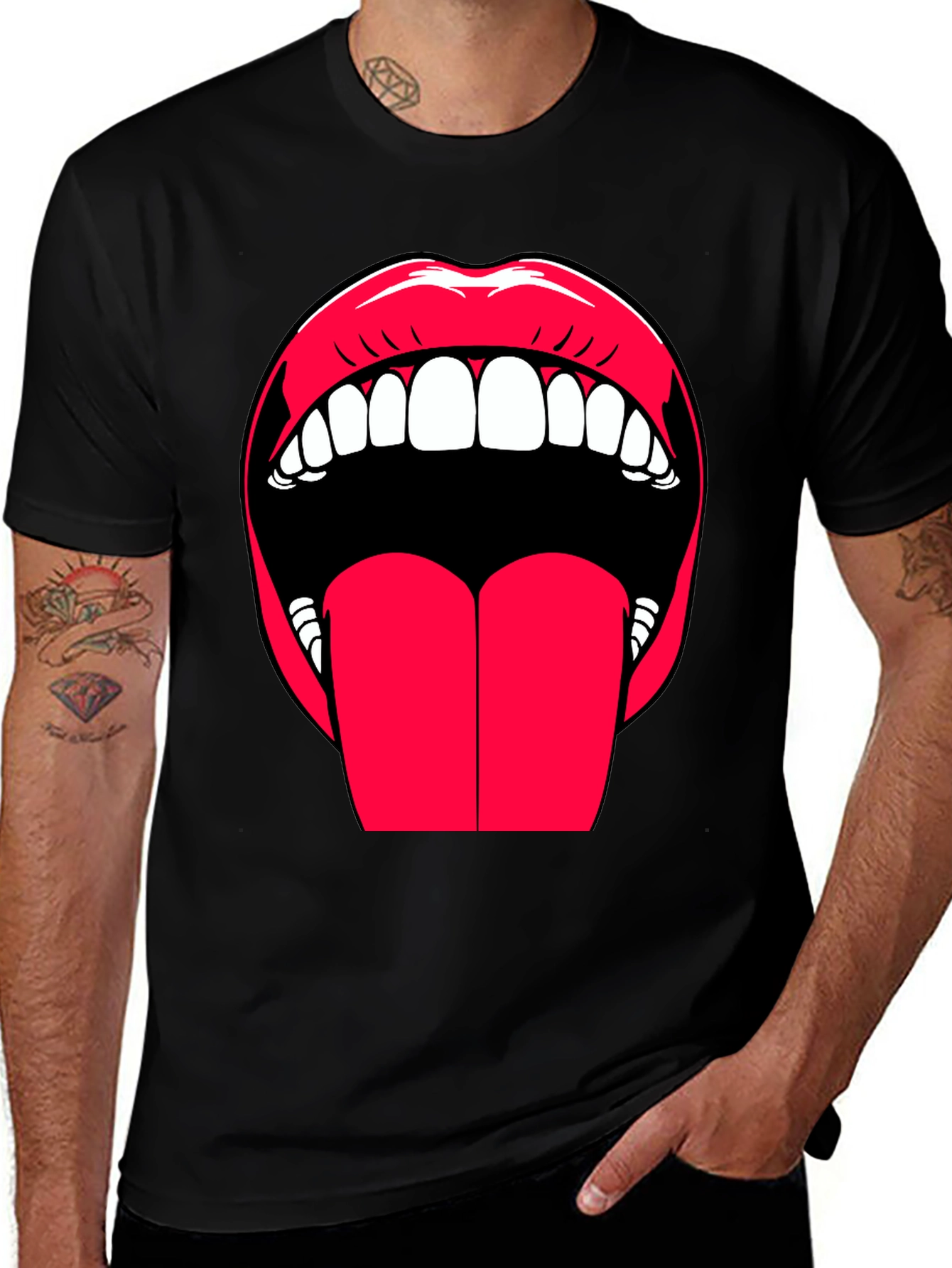 Black Bold Lips Graphic Tee - Expressive Black Cotton T-Shirt main image