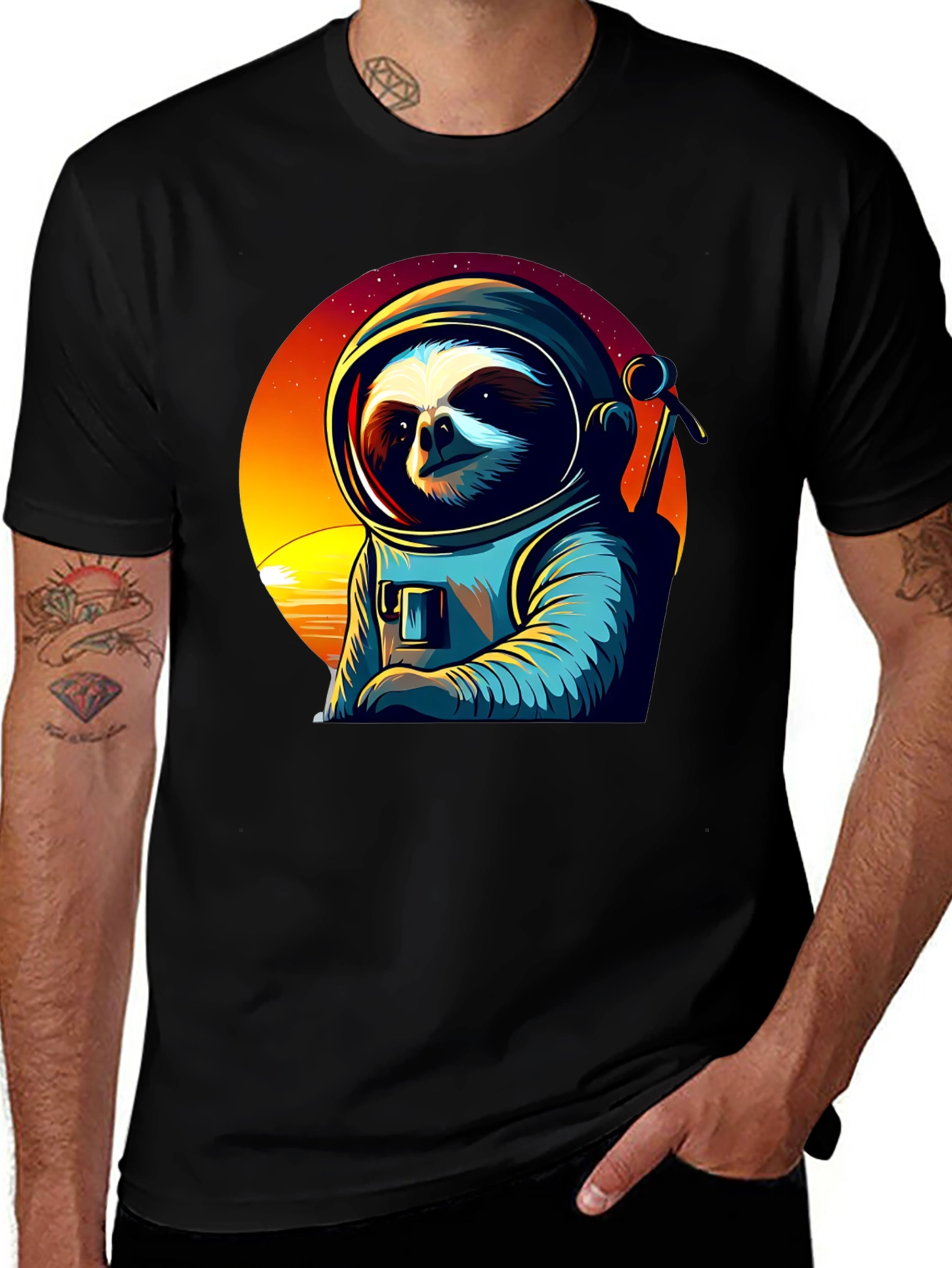 Variant 28 of Astronaut Sloth Graphic Tee - Space Adventure Shirt
