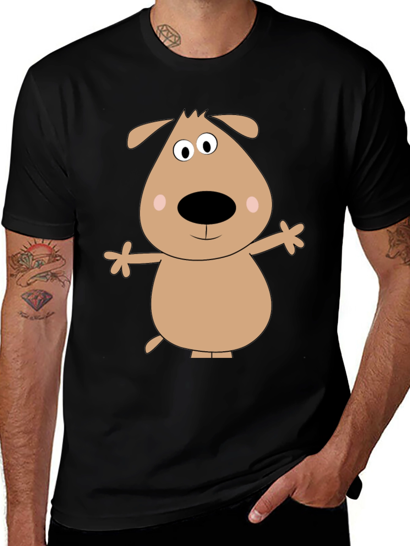 Variant 20 of Cartoon Dog Graphic T-Shirt - Black Casual Tee