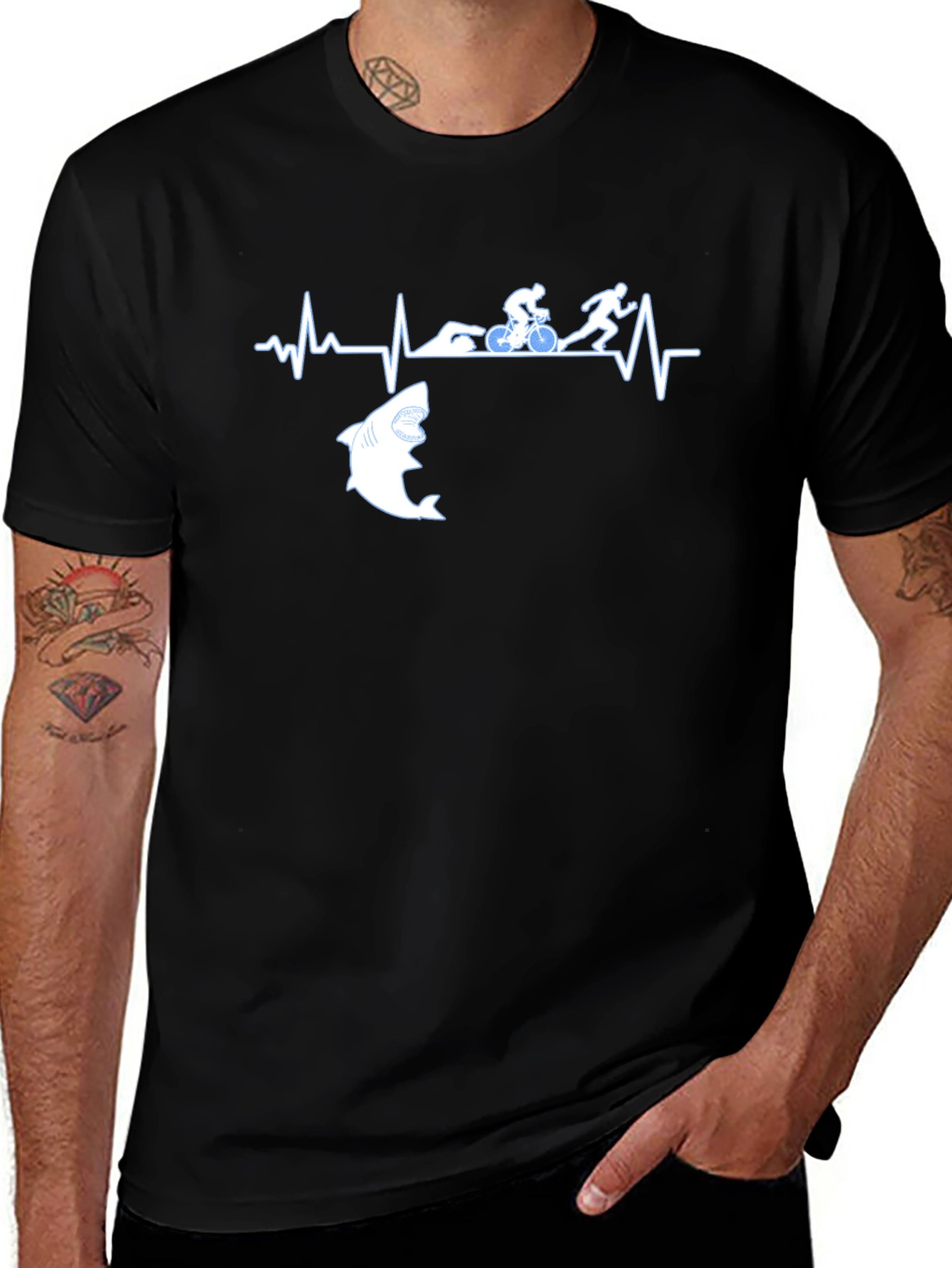 Variant 19 of Triathlon Heartbeat Shark T-Shirt