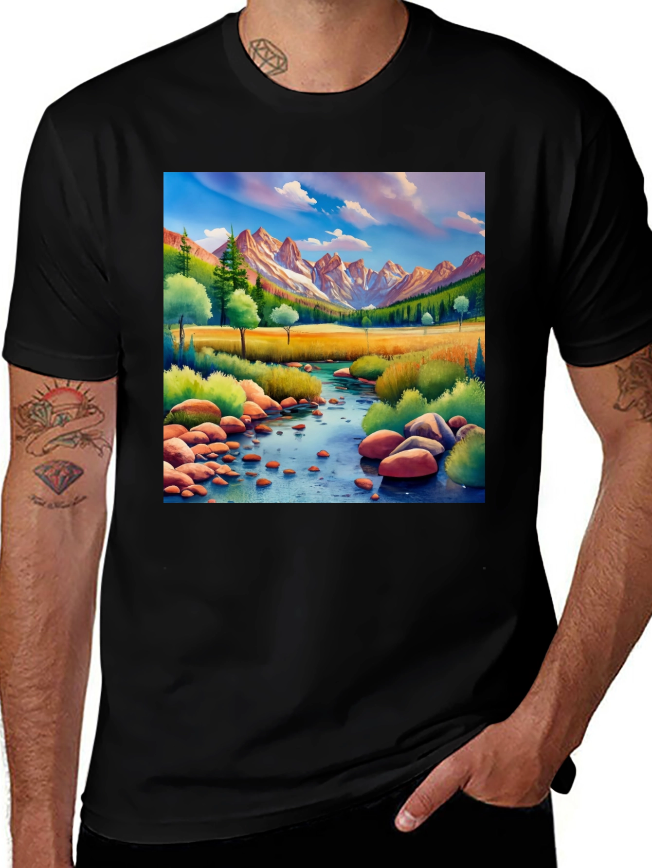 Variant 5 of Mountain River Landscape T-Shirt