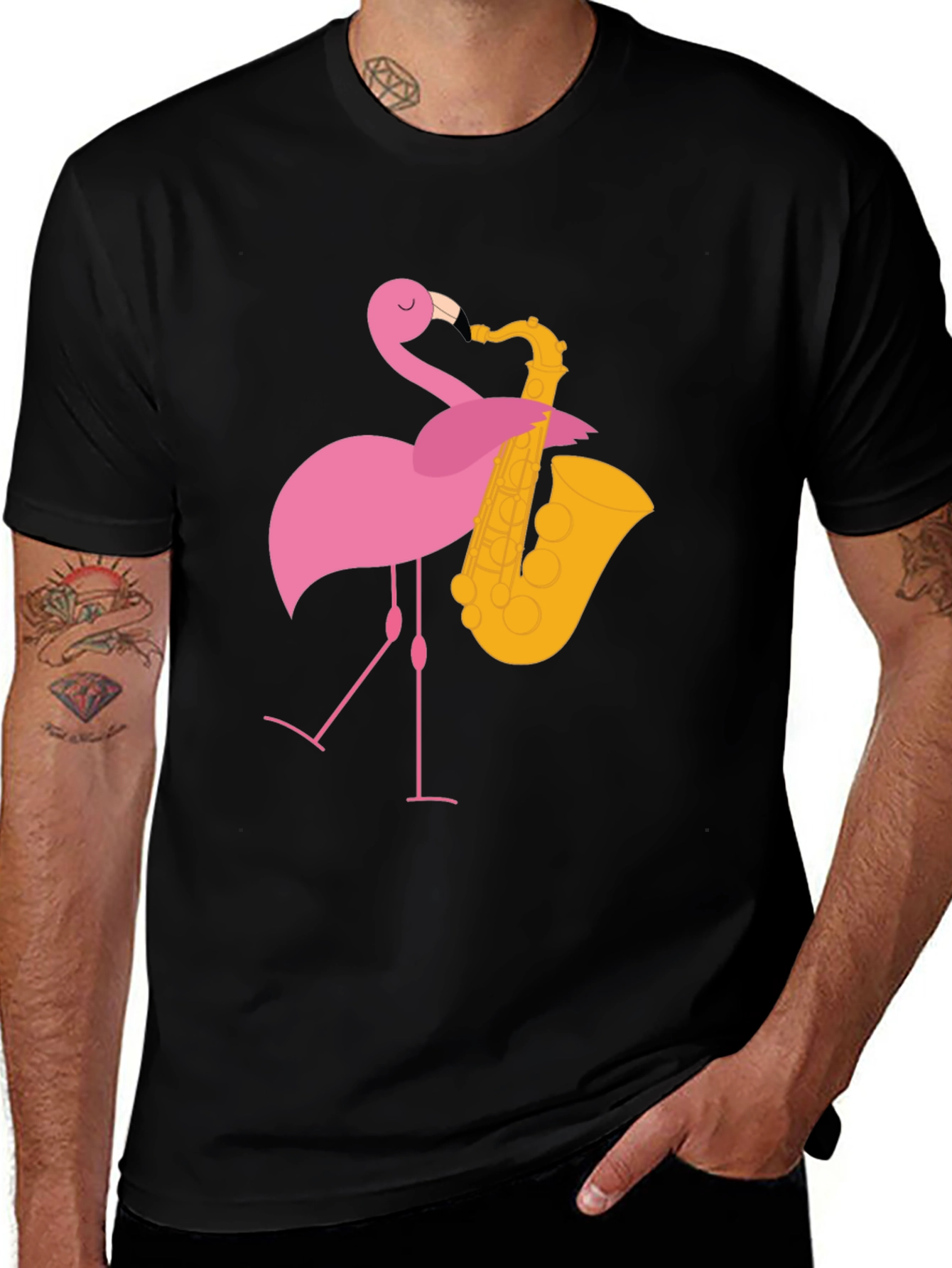 Variant 2 of Funny Flamingo Saxophone Graphic T-Shirt