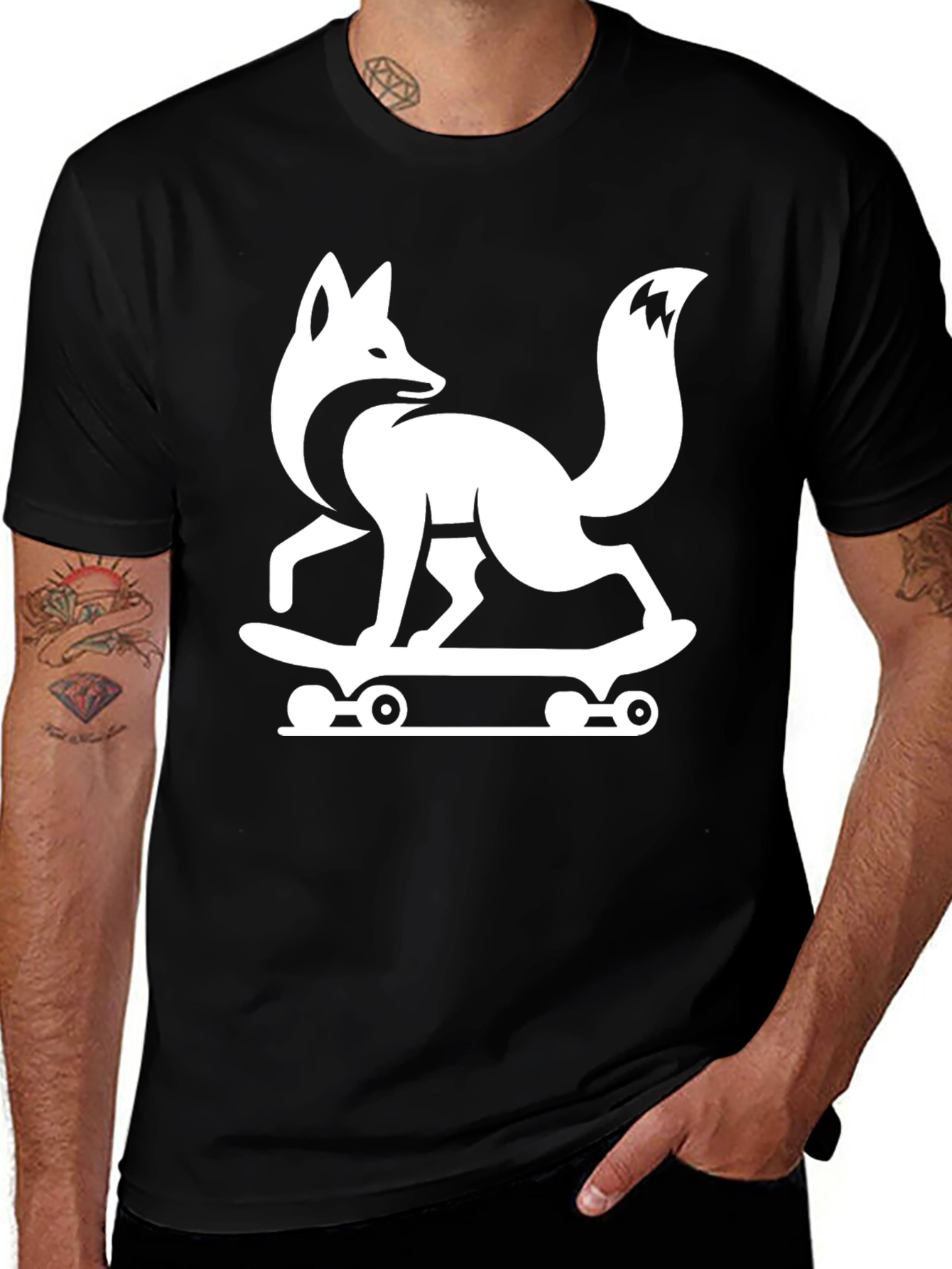 Variant 18 of Cool Fox Skateboard Graphic Tee - Black Cotton