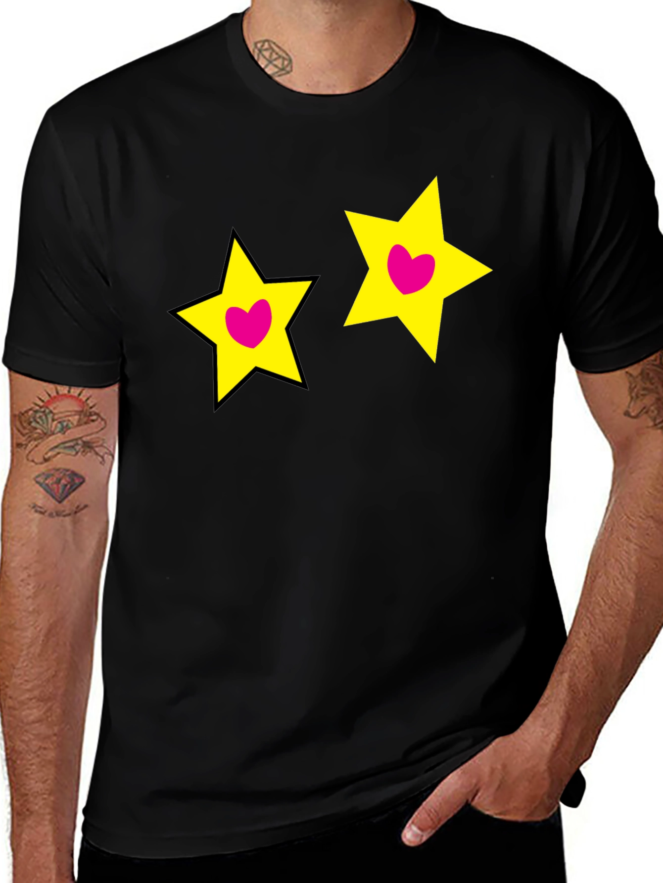 Variant 25 of Cute Star Heart Graphic Black Tee