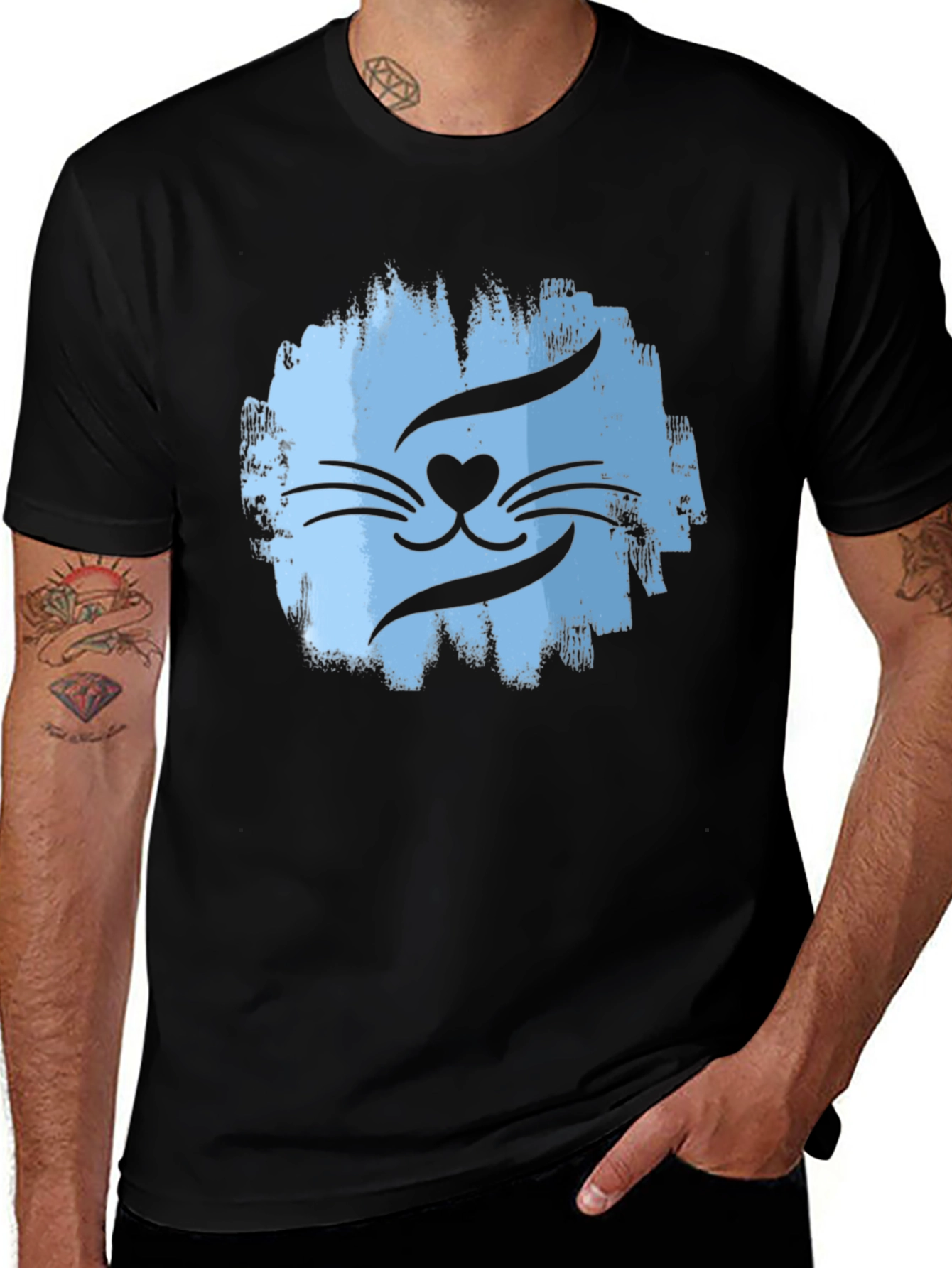 Variant 11 of Cool Cat Face Graphic T-Shirt - Men's Black Tee