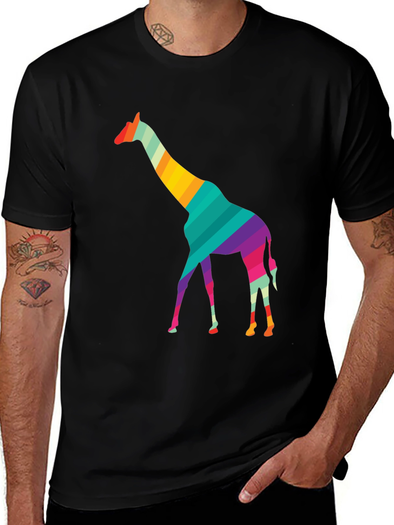 Variant 6 of Striped Giraffe Graphic Black T-Shirt