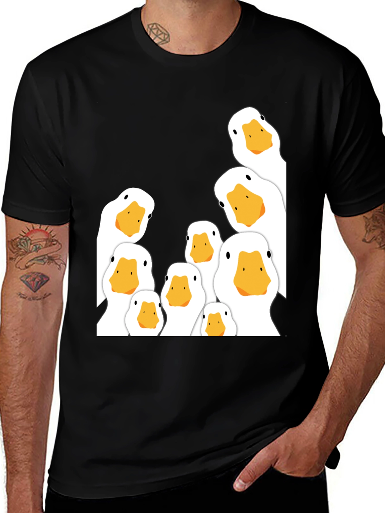 Variant 21 of Peeking Ducks Graphic T-Shirt - Black Cotton Tee