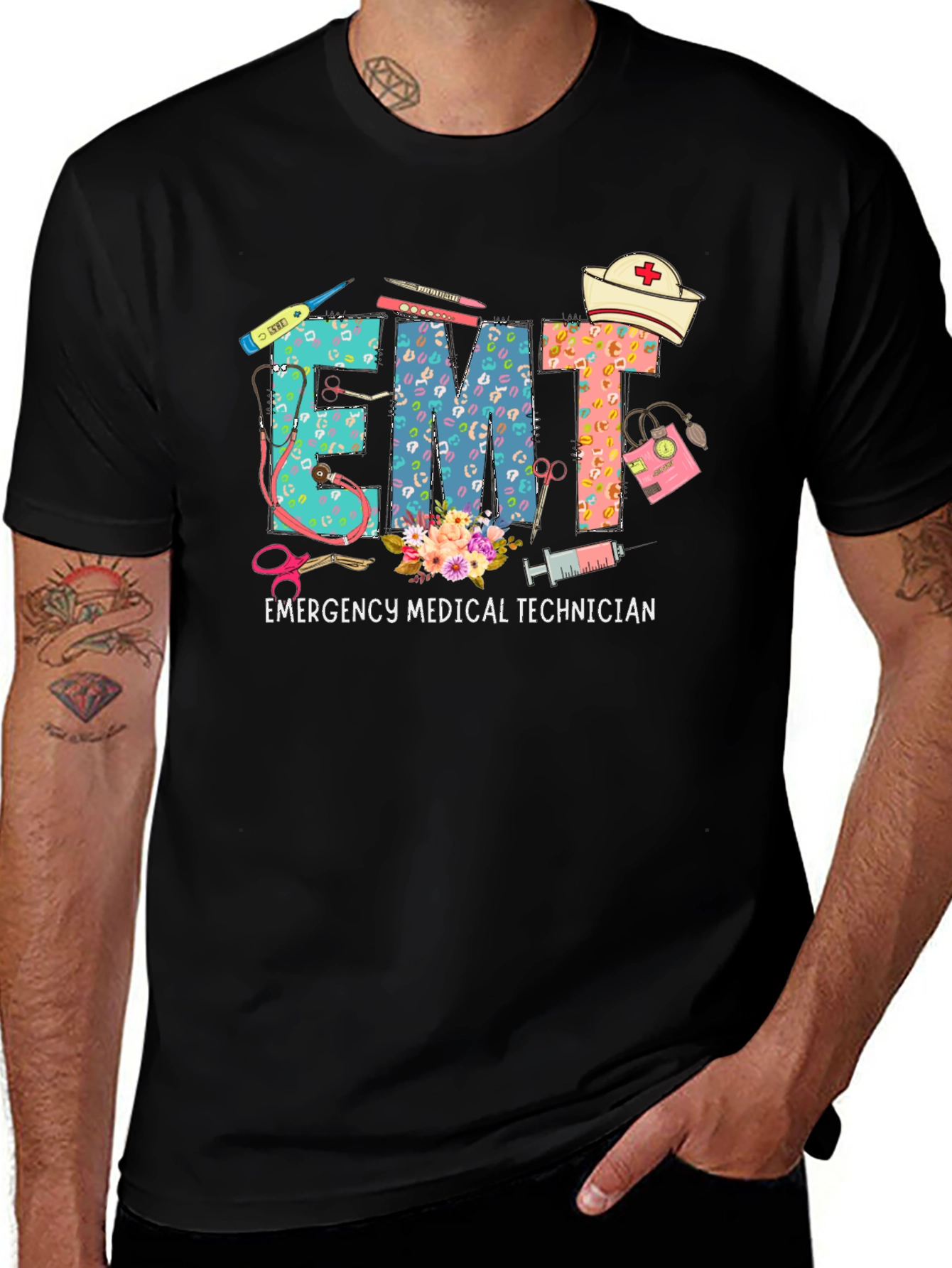 EMT Floral Design T-Shirt - Emergency Medical Technician Tee
