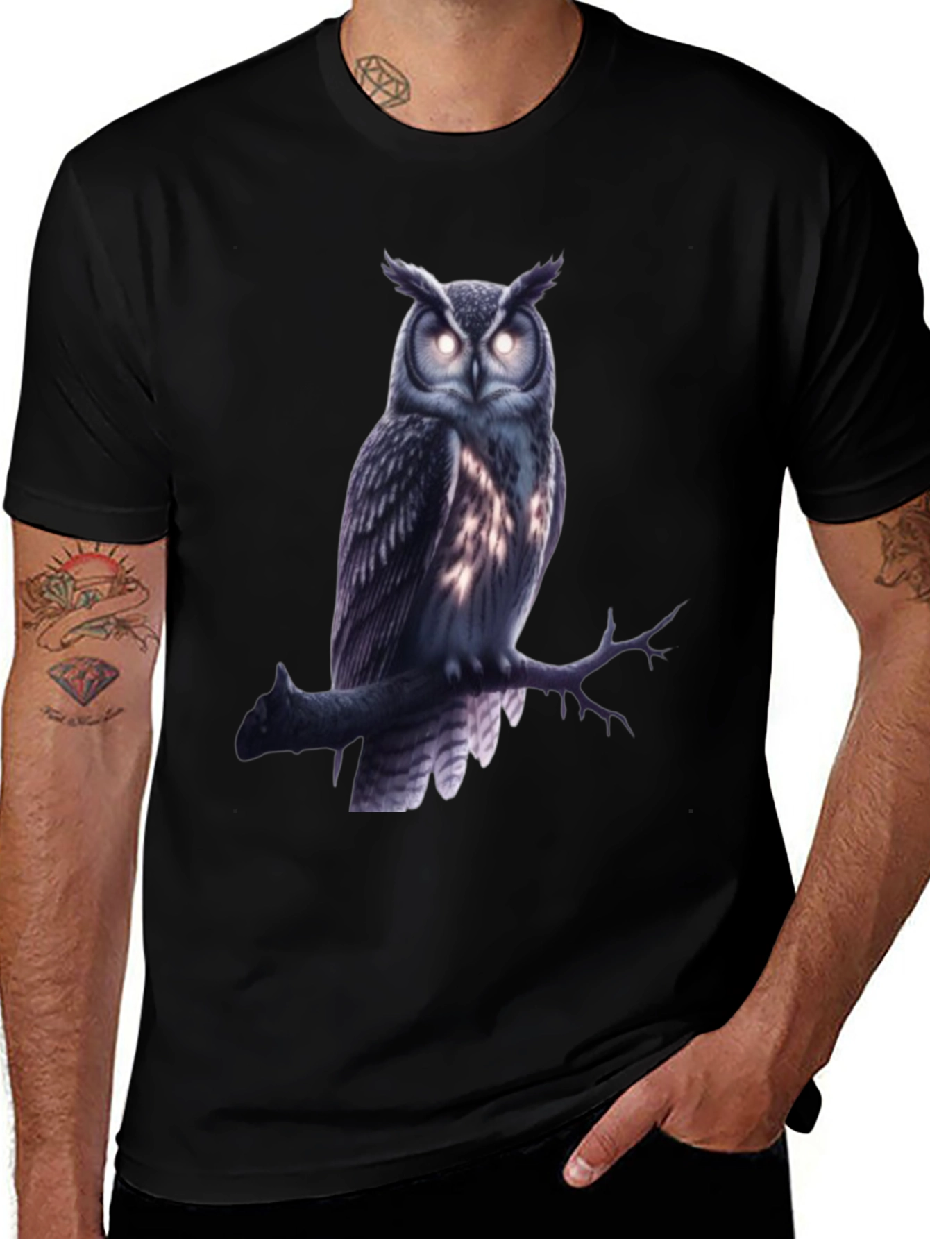 Variant 29 of Owl Graphic Tee - Men's Black Crew Neck T-Shirt
