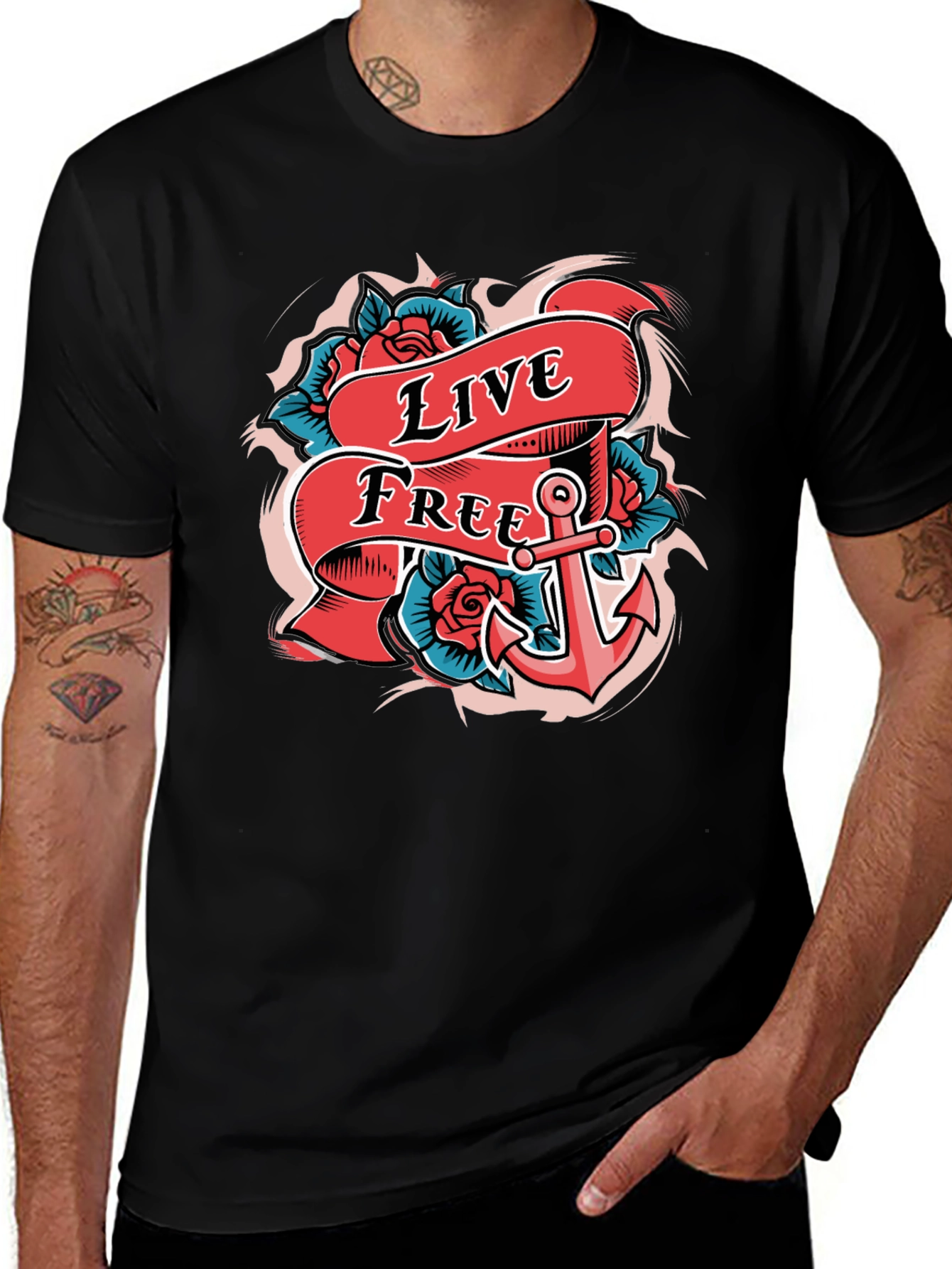 Variant 25 of Live Free Anchor Tattoo Graphic T-Shirt