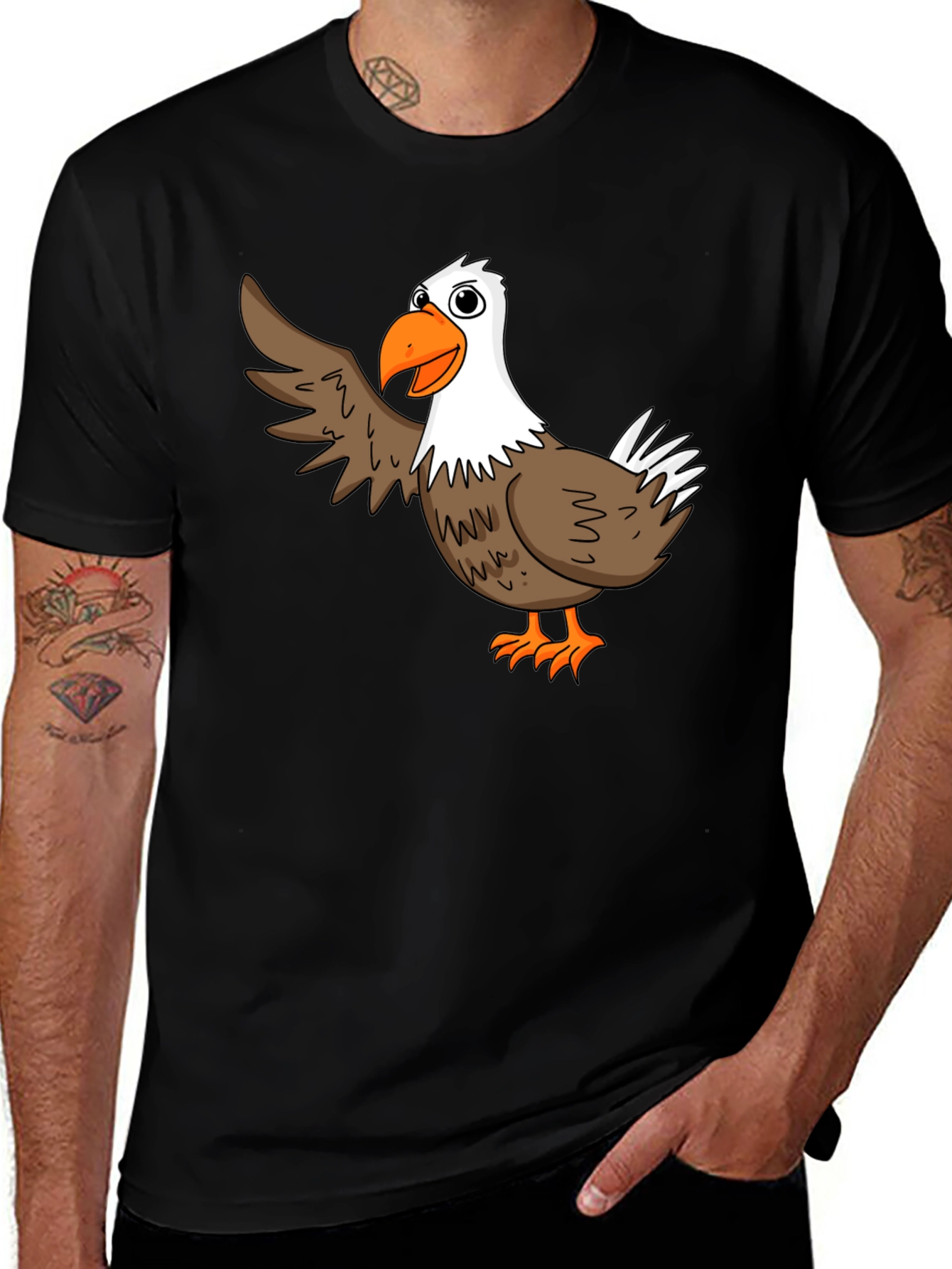 Variant 11 of Cartoon Eagle Graphic Tee - Black Cotton Blend