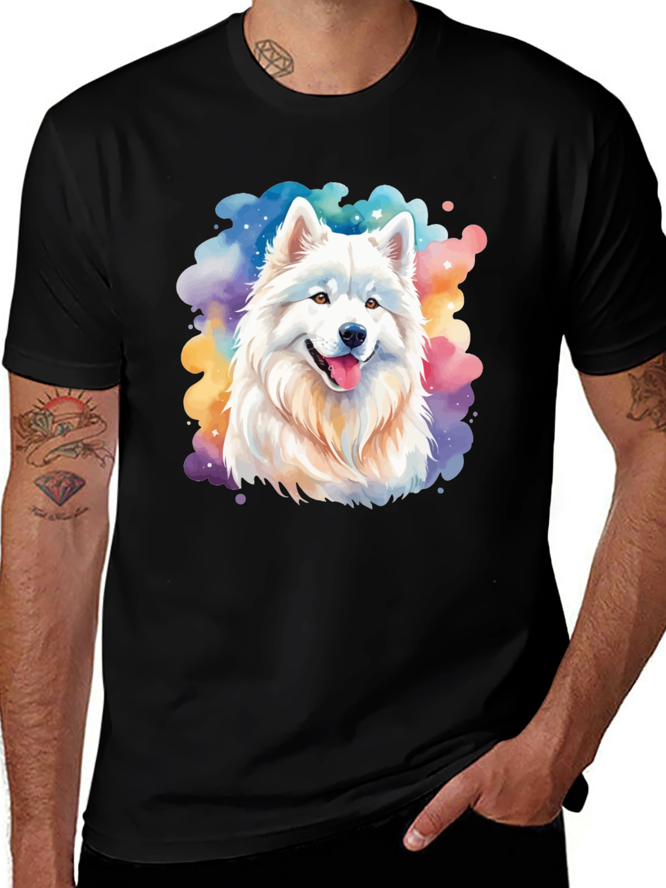 Variant 3 of Watercolor Dog Graphic Tee - Black Cotton Blend