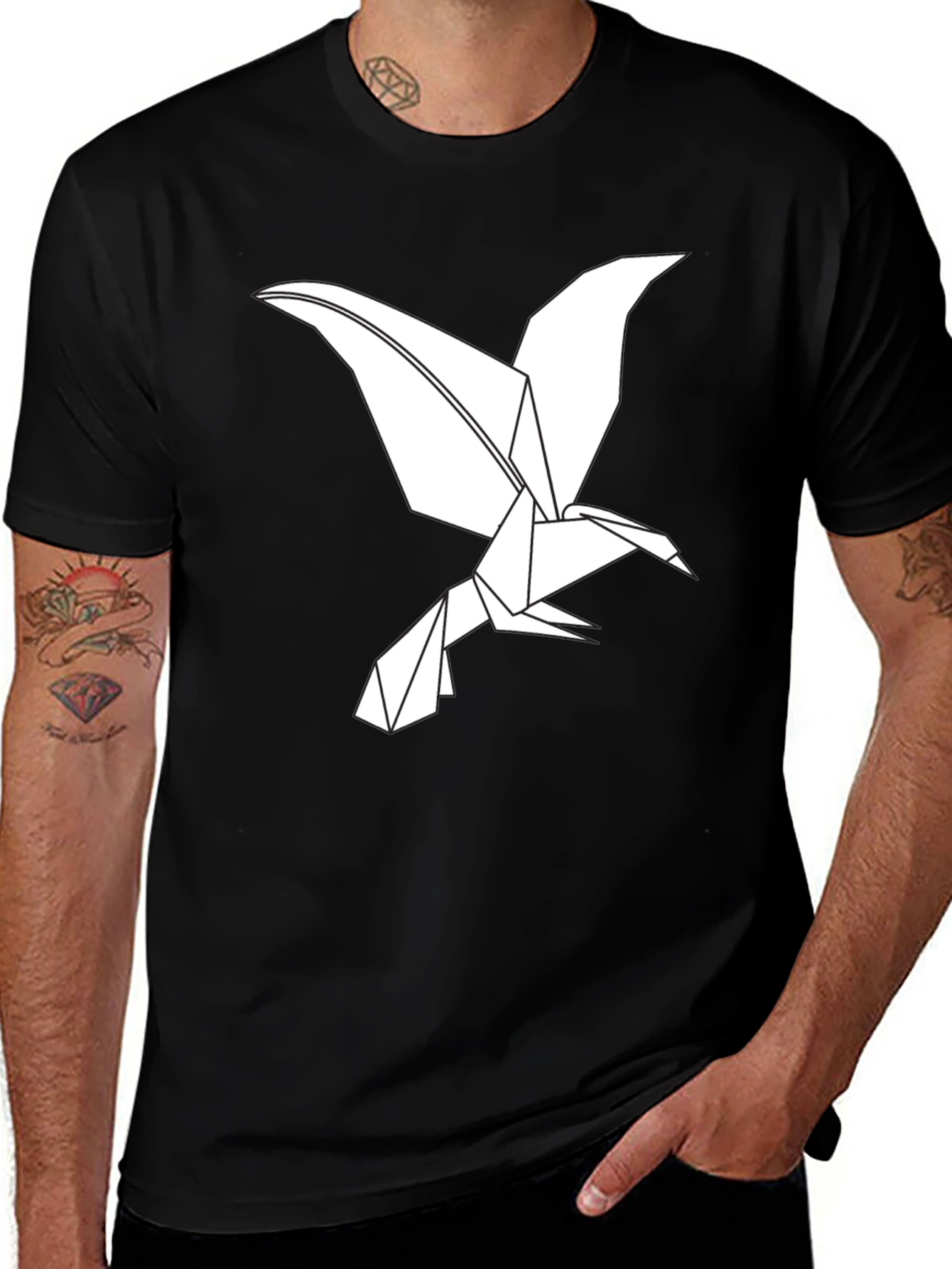 Variant 9 of Origami Bird Graphic Tee - Black Cotton T-Shirt
