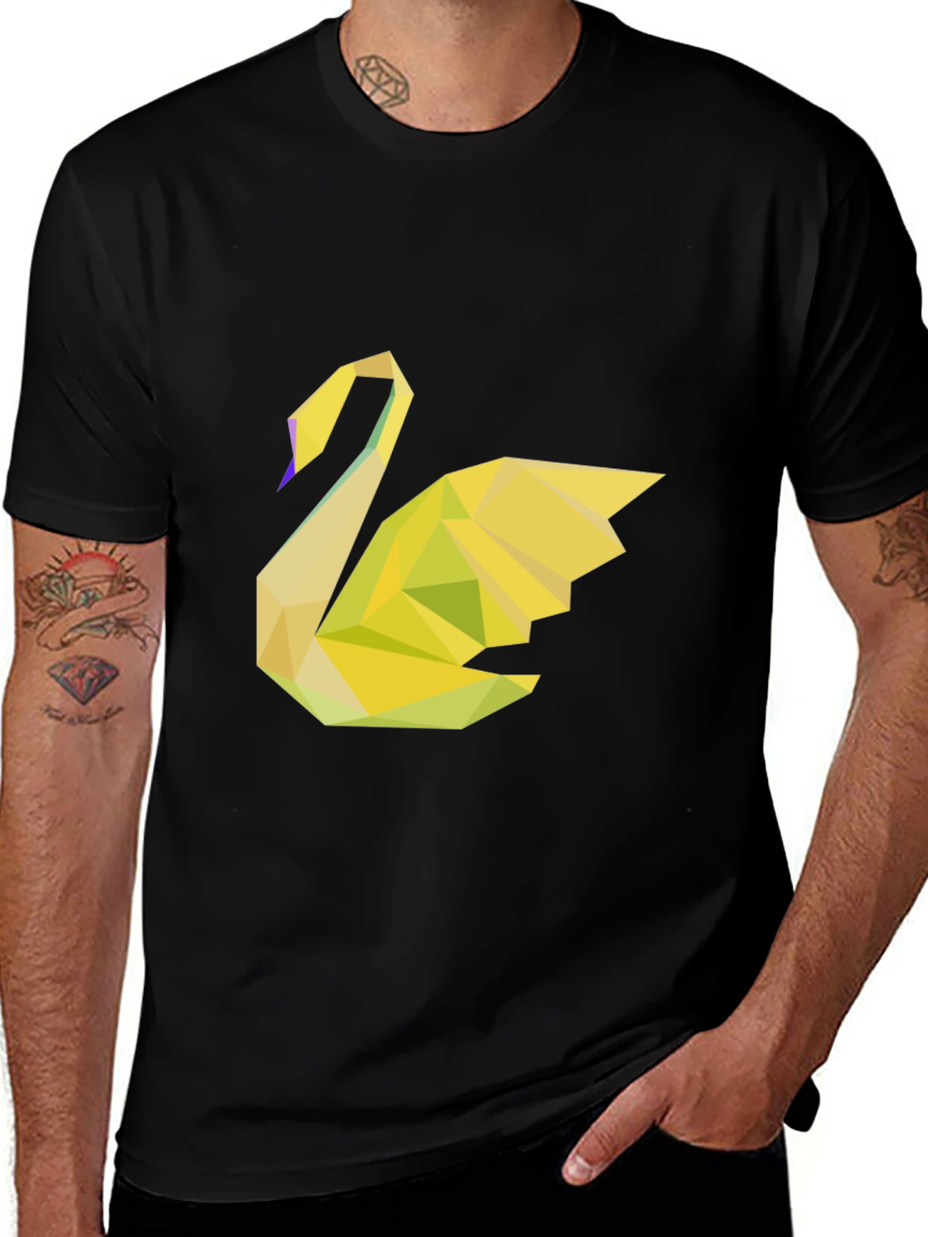 Variant 10 of Geometric Swan Black Tee - Modern Graphic Print