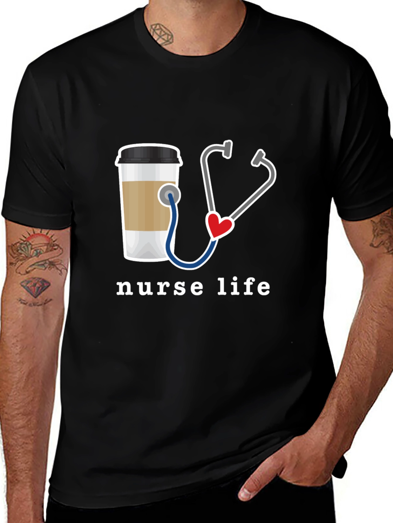 Variant 12 of Nurse Life T-Shirt - Coffee and Stethoscope Design