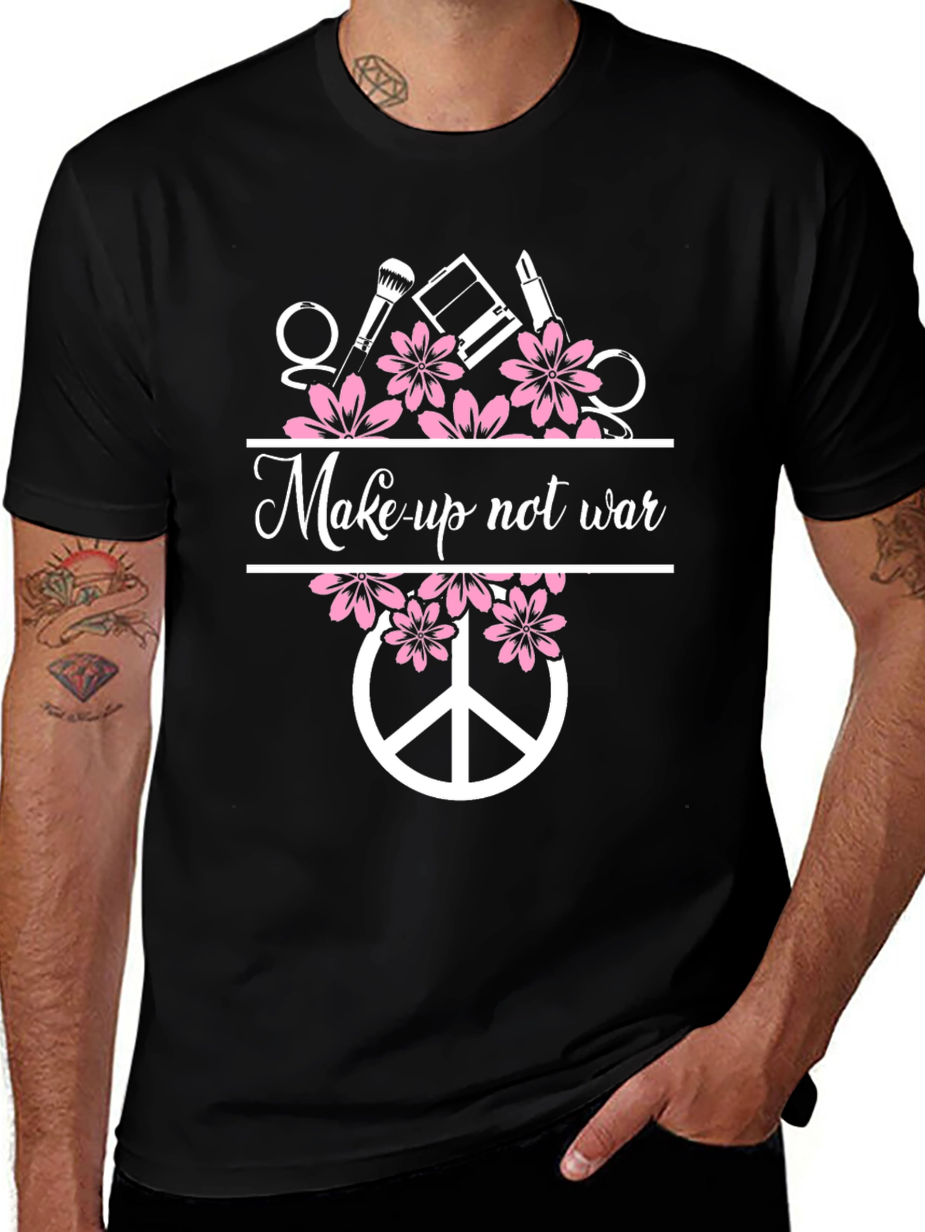 Black Makeup Not War Graphic Tee - Peace Symbol Shirt main image
