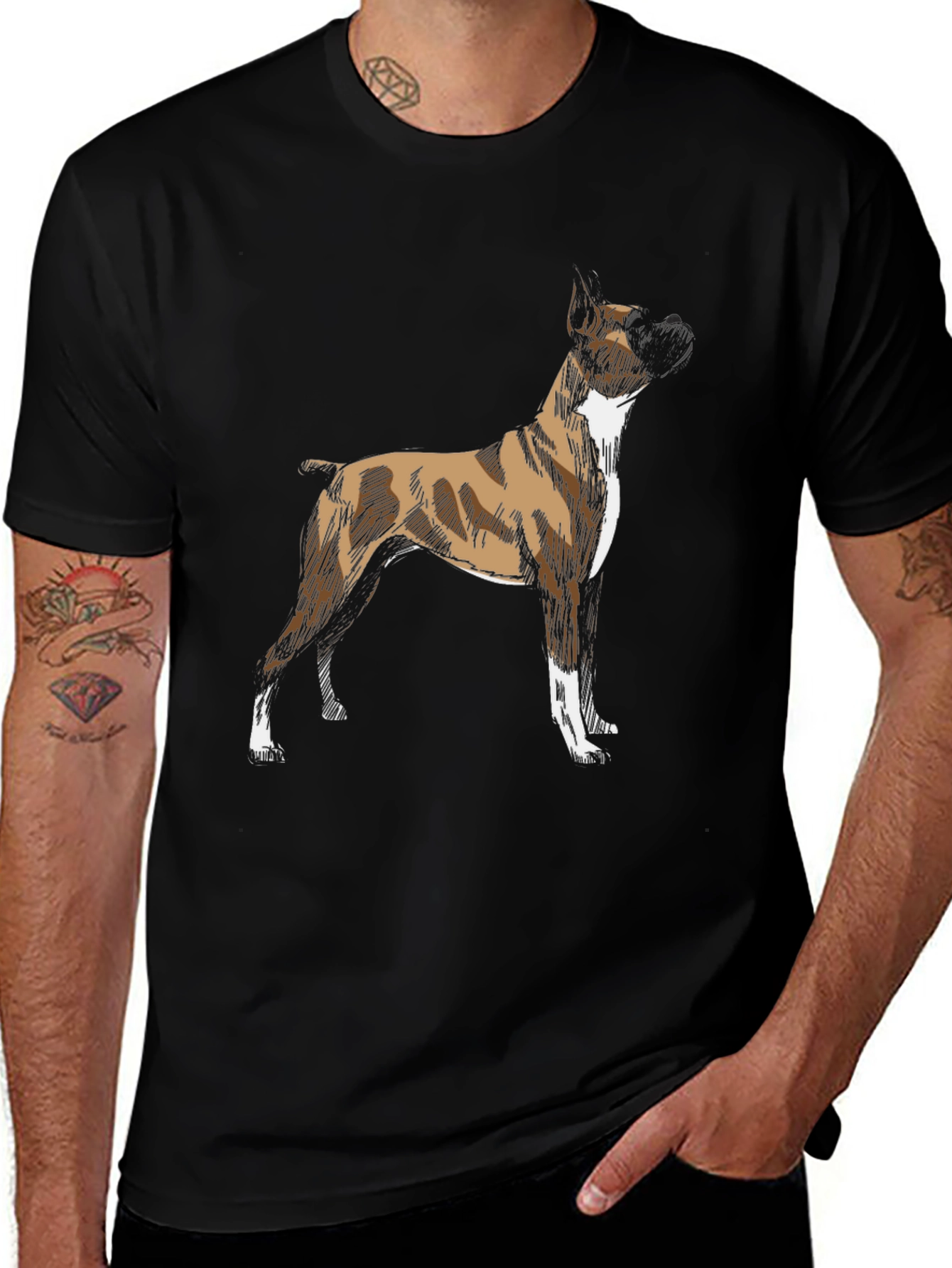 Variant 23 of Boxer Dog Graphic Print Black T-Shirt