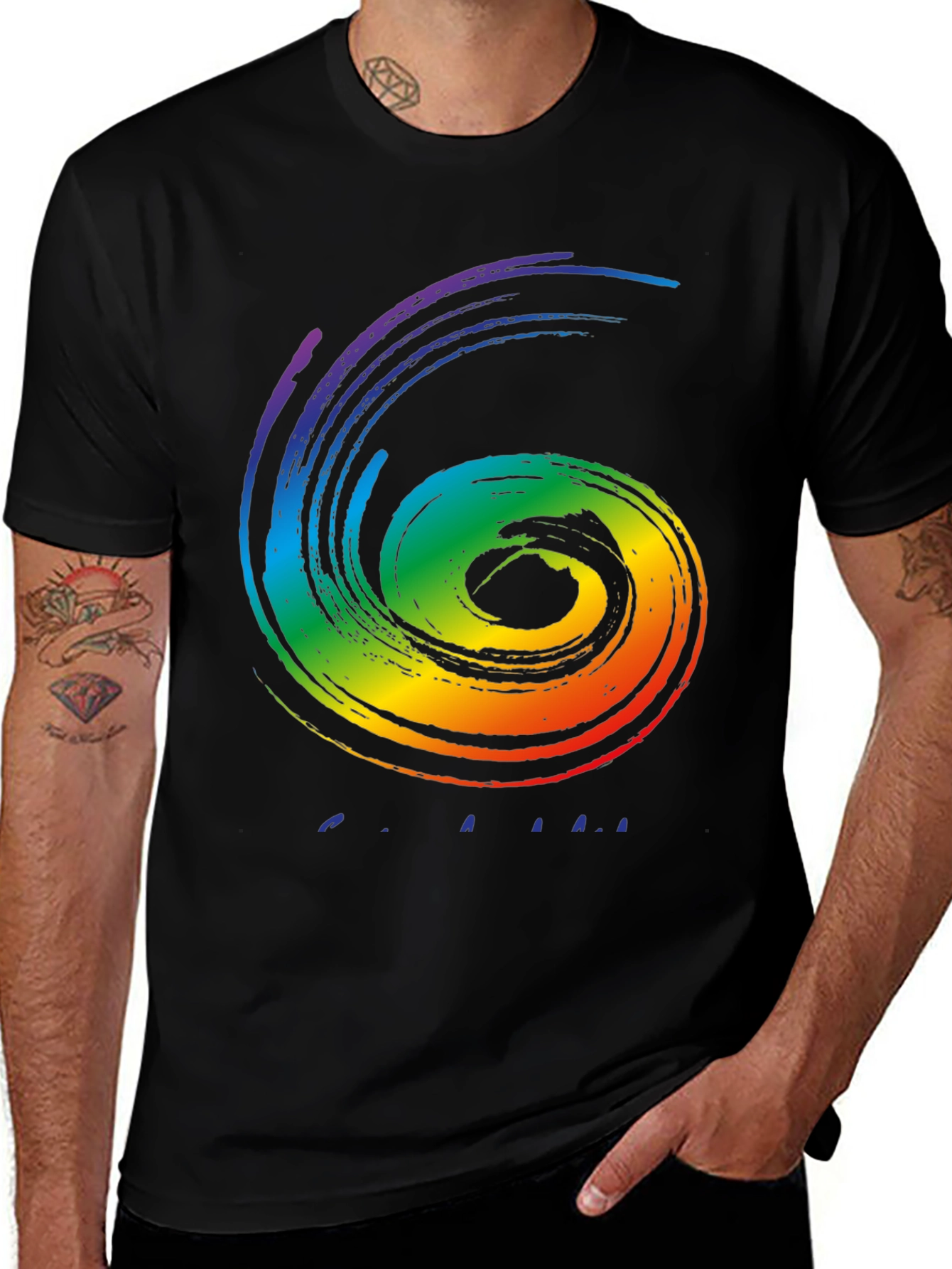 Variant 29 of Rainbow Swirl Graphic Tee - Stylish Black Cotton Shirt