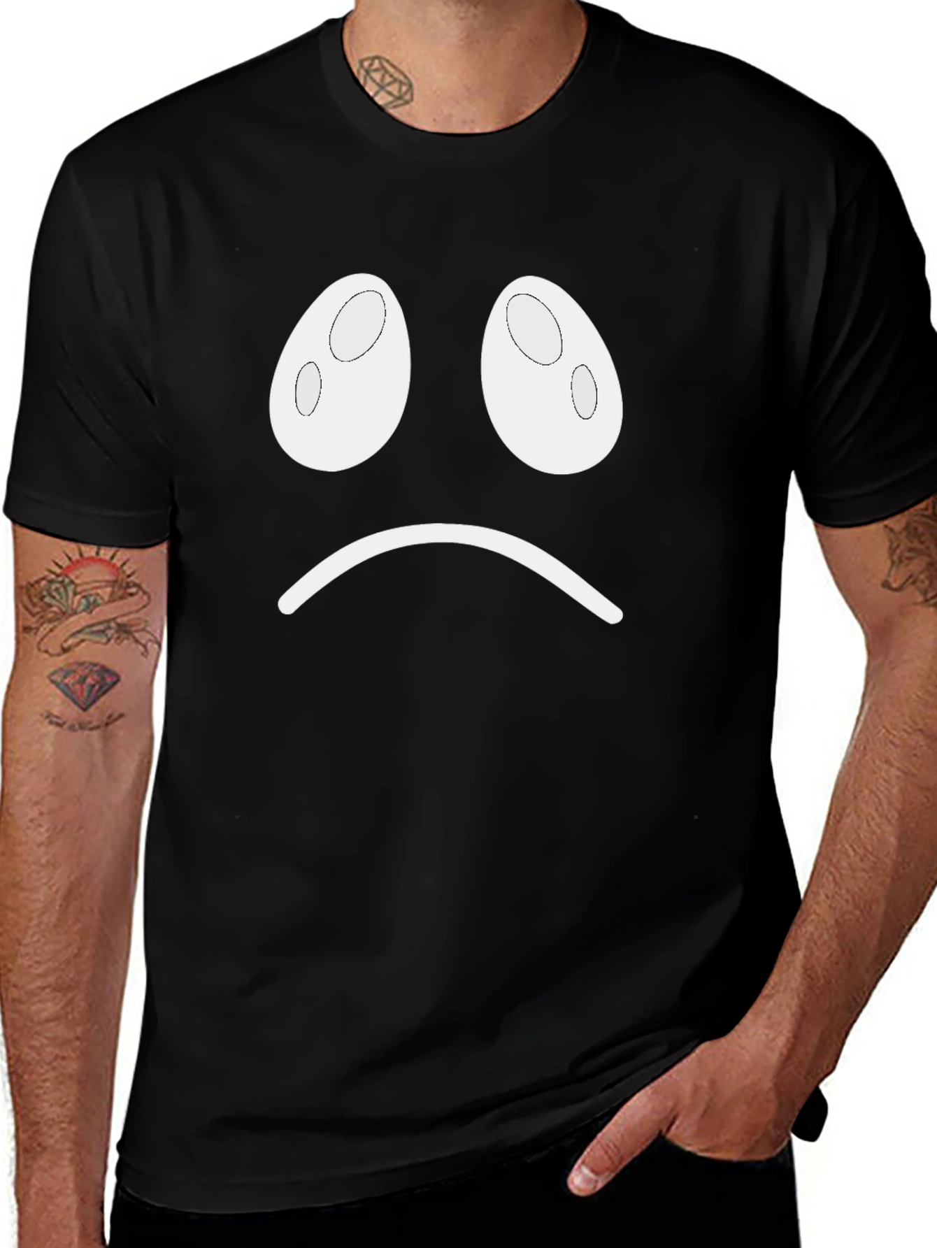 Variant 9 of Sad Face Graphic T-Shirt - Black Casual Tee