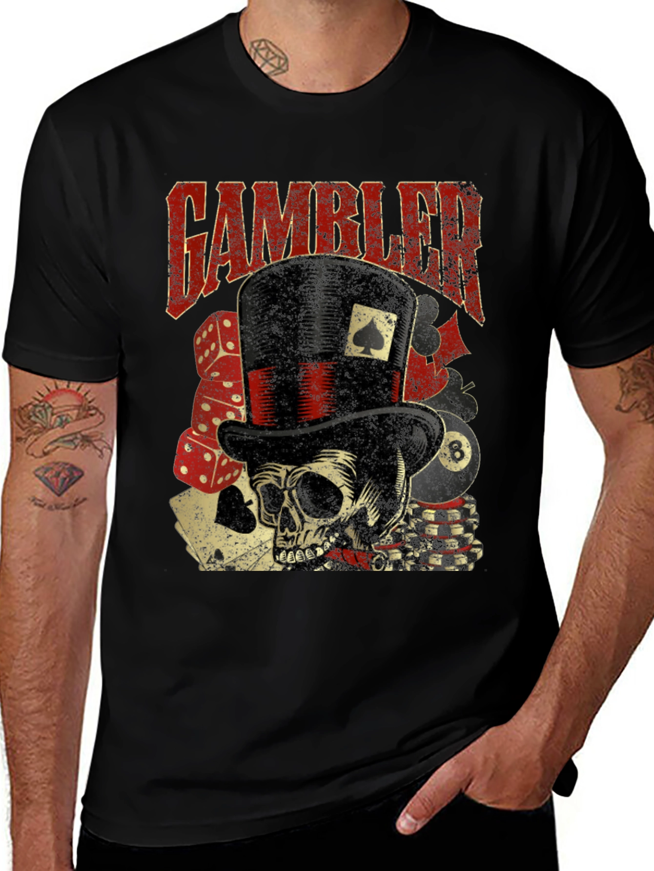 Variant 22 of Gambler Skull Graphic T-Shirt - Black