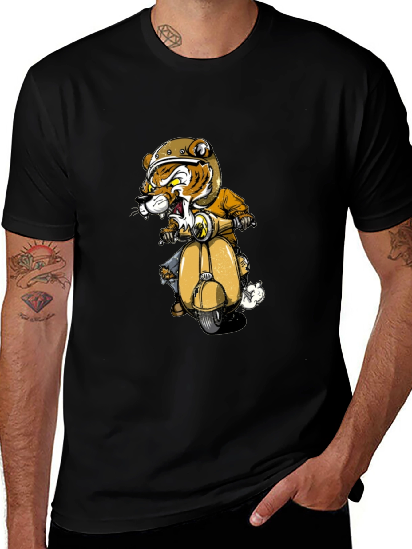 Variant 28 of Tiger on Scooter Graphic Tee - Cool Black T-Shirt
