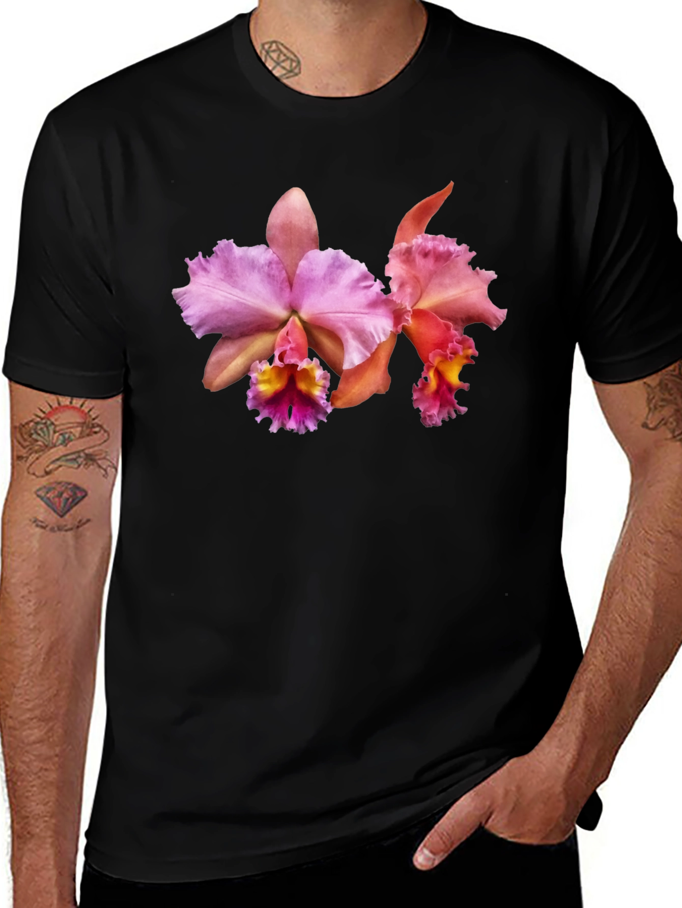 Variant 5 of Floral Print T-Shirt - Pink Orchid Design