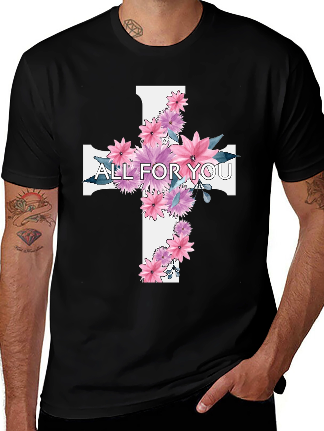 Variant 2 of Floral Cross Graphic T-Shirt - All For You