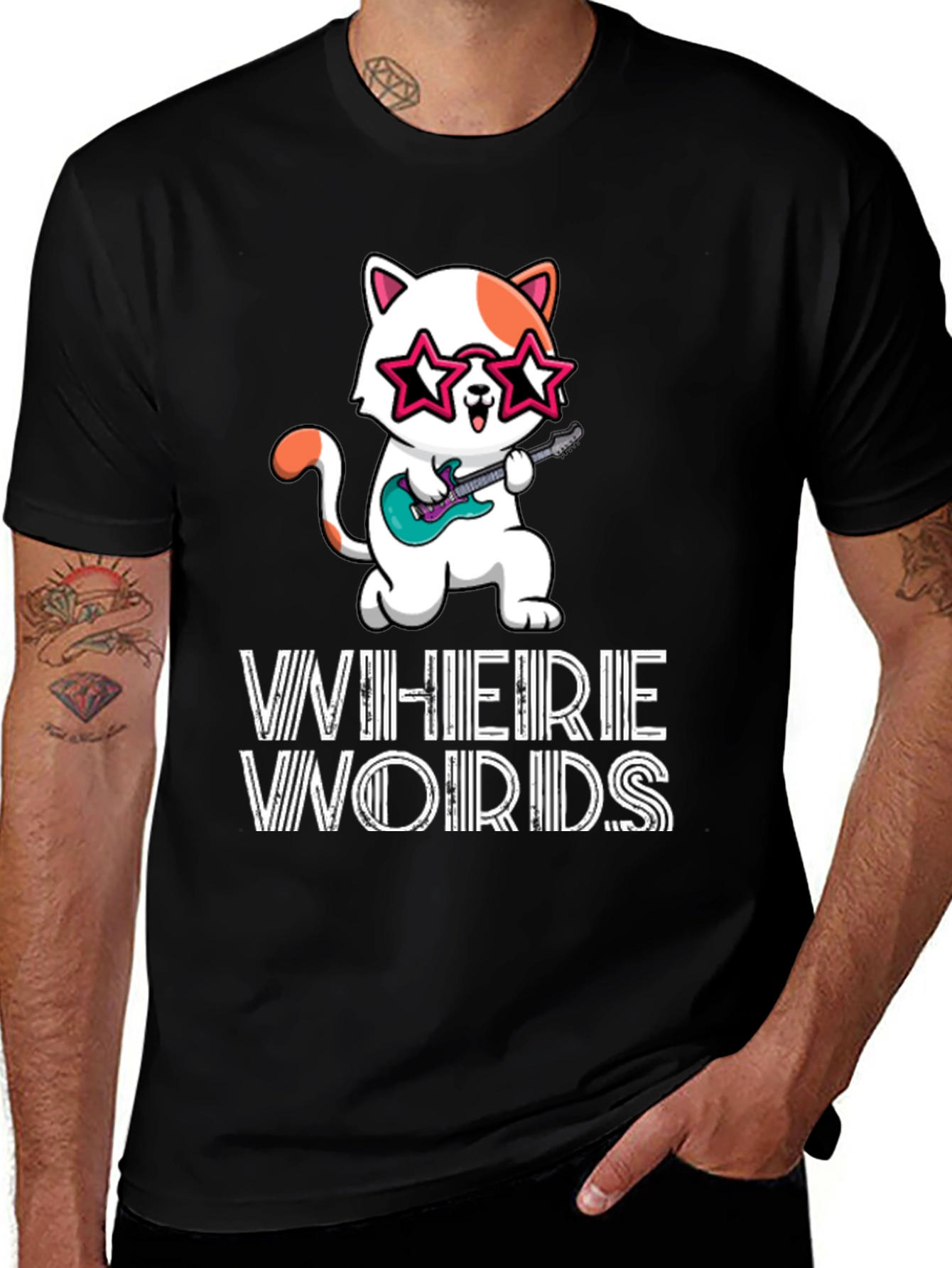 Variant 16 of Cat Guitarist T-Shirt - Where Words Fail Music Speaks