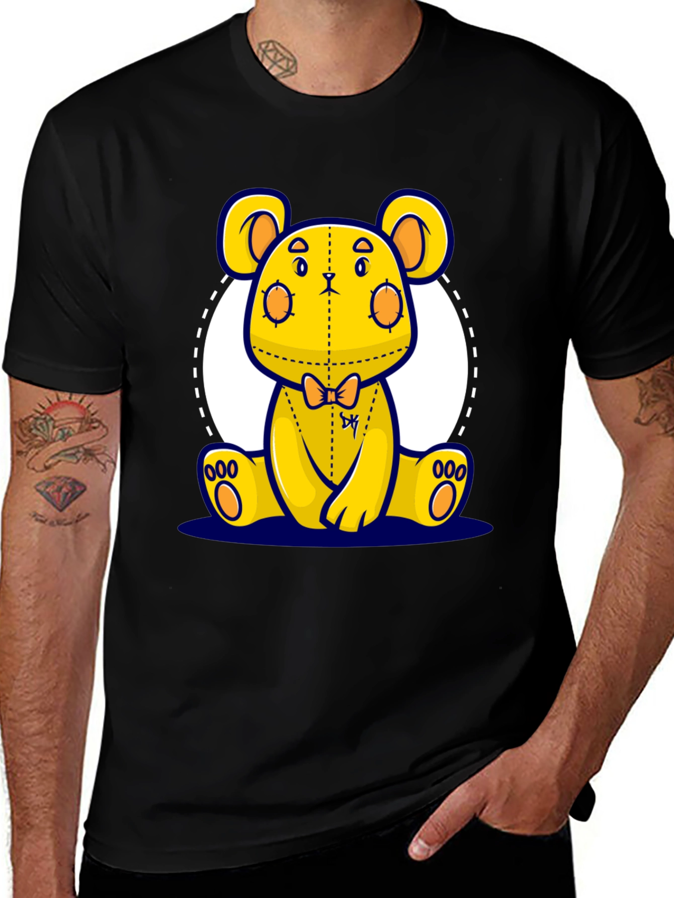 Variant 14 of Cartoon Bear Graphic Tee - Stylish Black T-Shirt