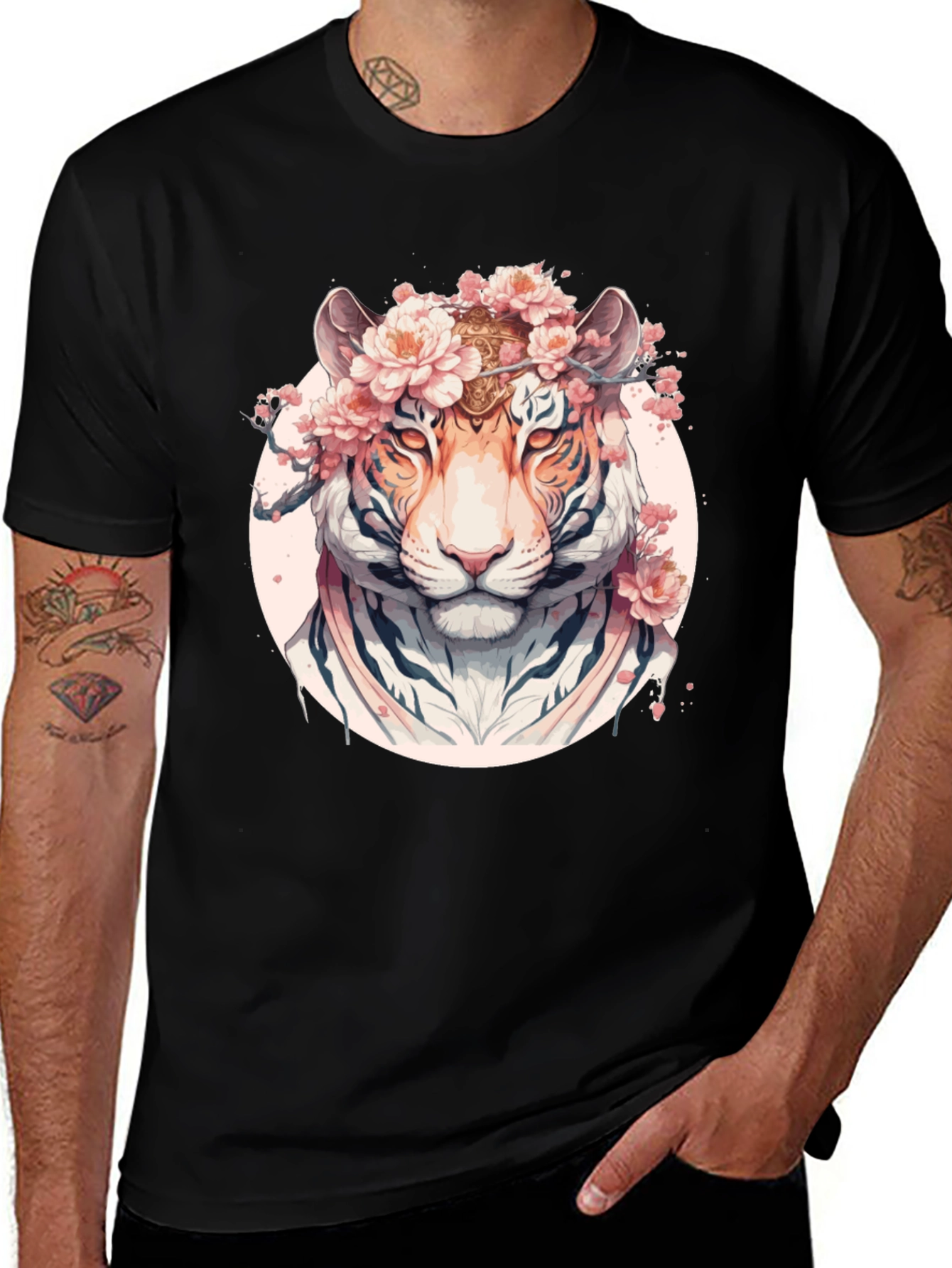 Variant 27 of Floral Tiger Graphic Black T-Shirt