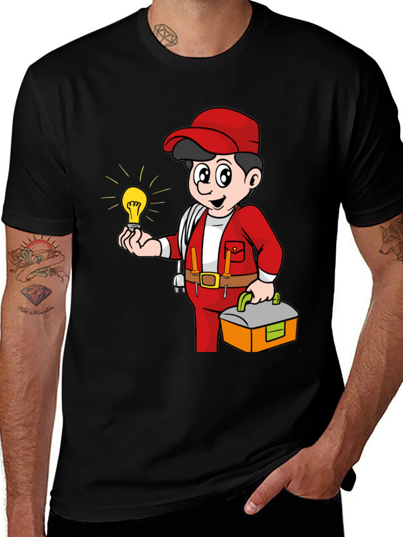 Variant 16 of Cartoon Electrician T-Shirt - Black