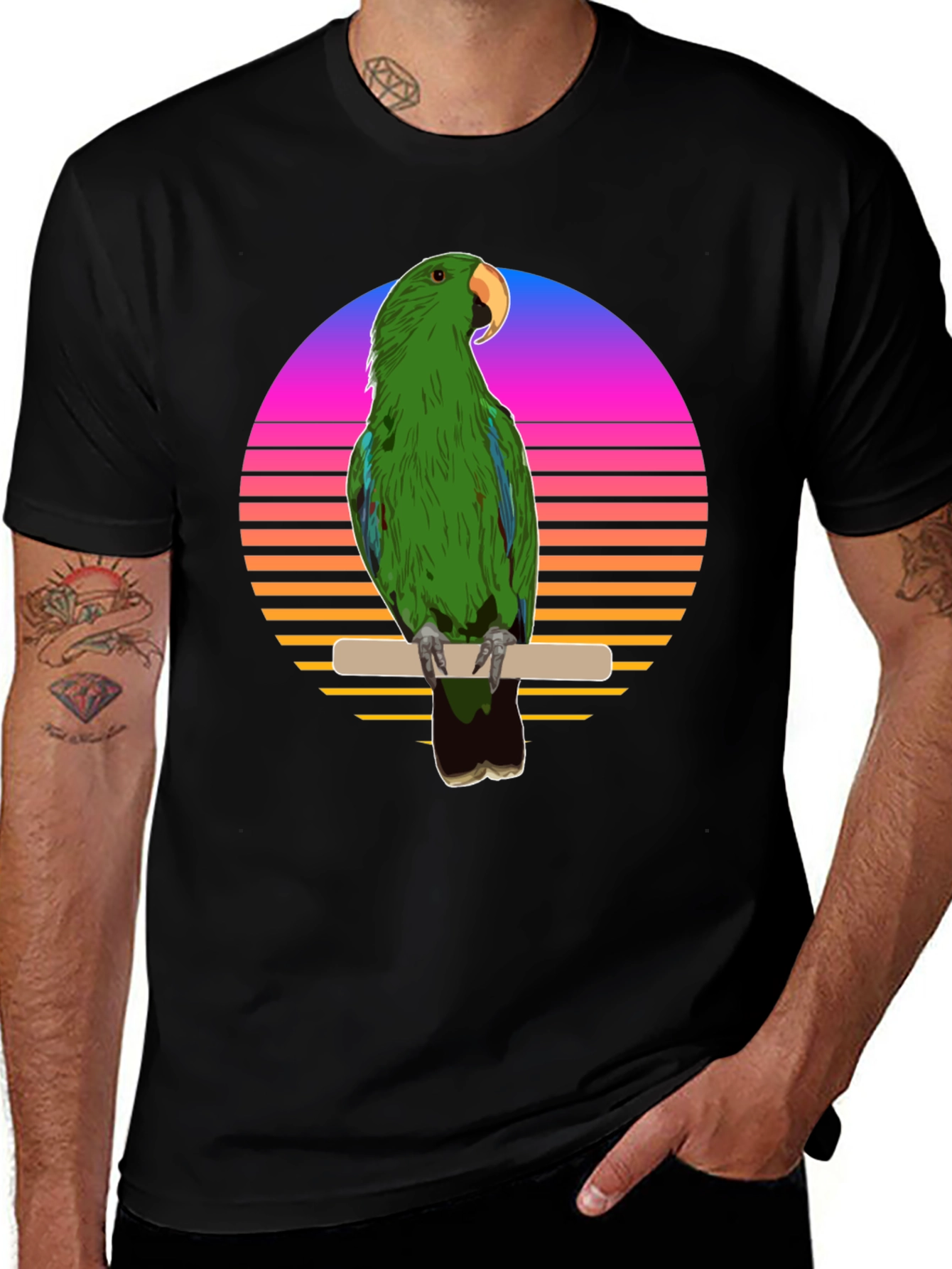 Variant 9 of Retro Parrot Graphic T-Shirt - Men's Black Tee