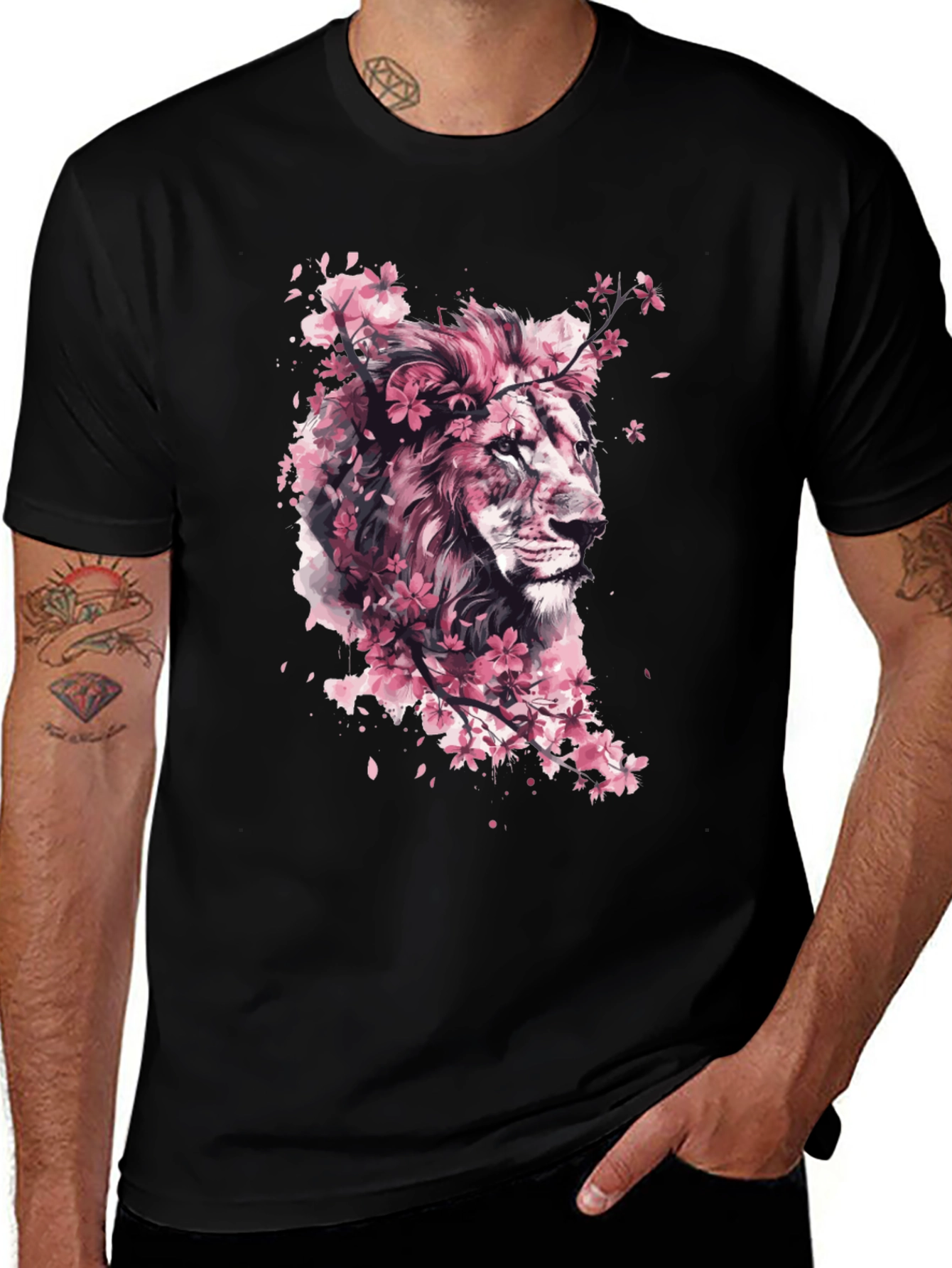 Variant 3 of Lion Cherry Blossom Black T-Shirt