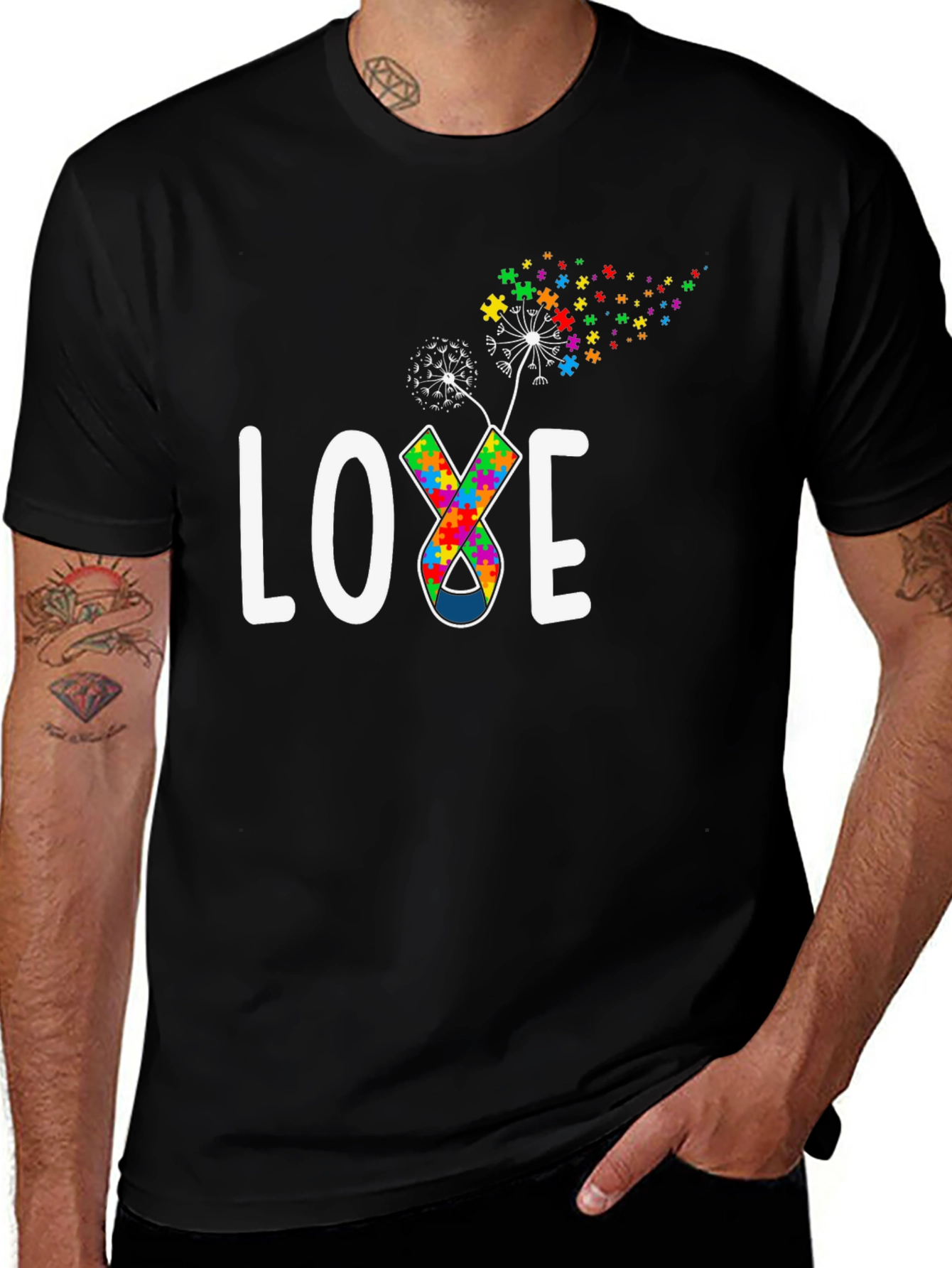 Autism Awareness Love Puzzle Piece Dandelion T-Shirt
