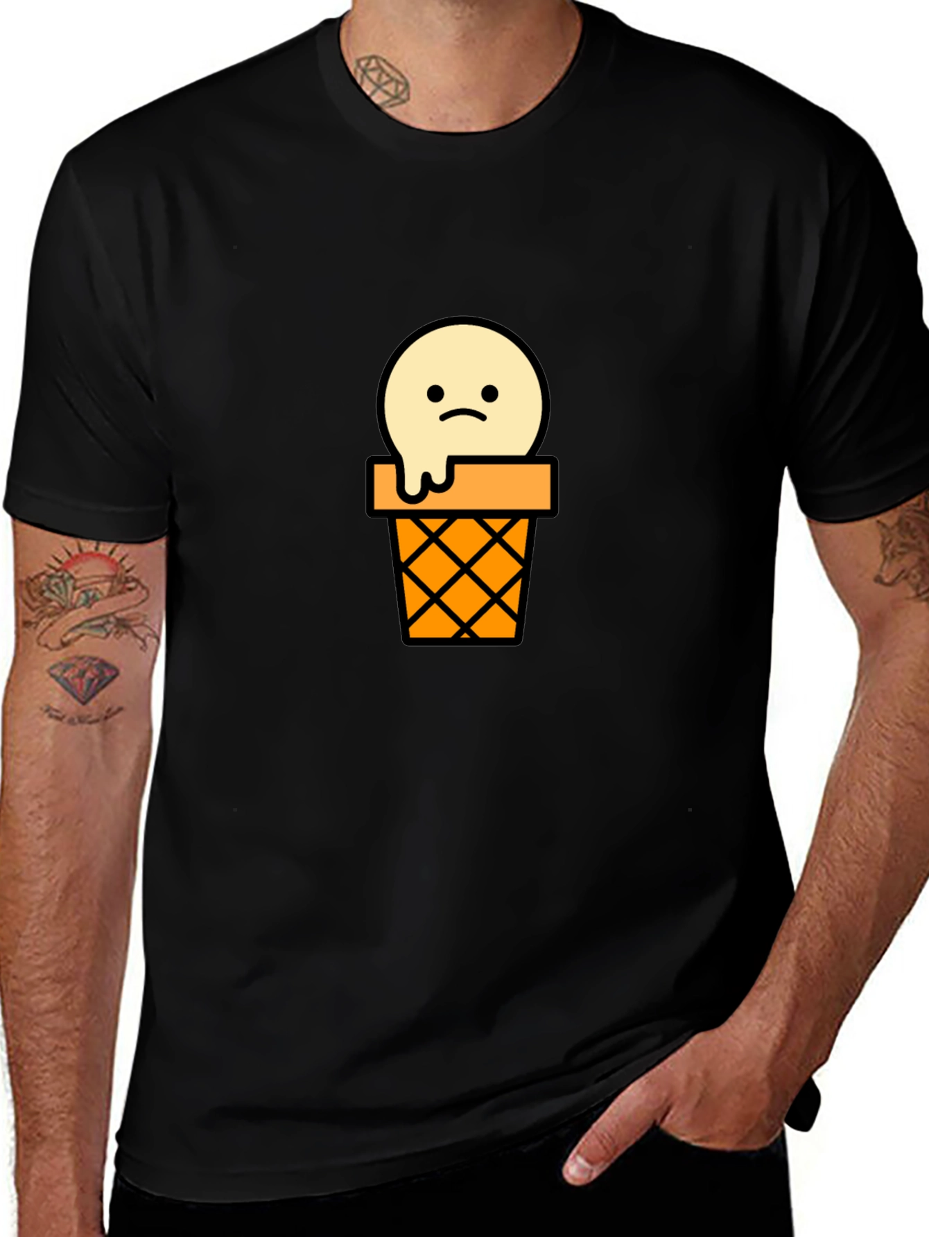 Variant 22 of Sad Ice Cream Cone Graphic Tee - Unisex Black T-Shirt