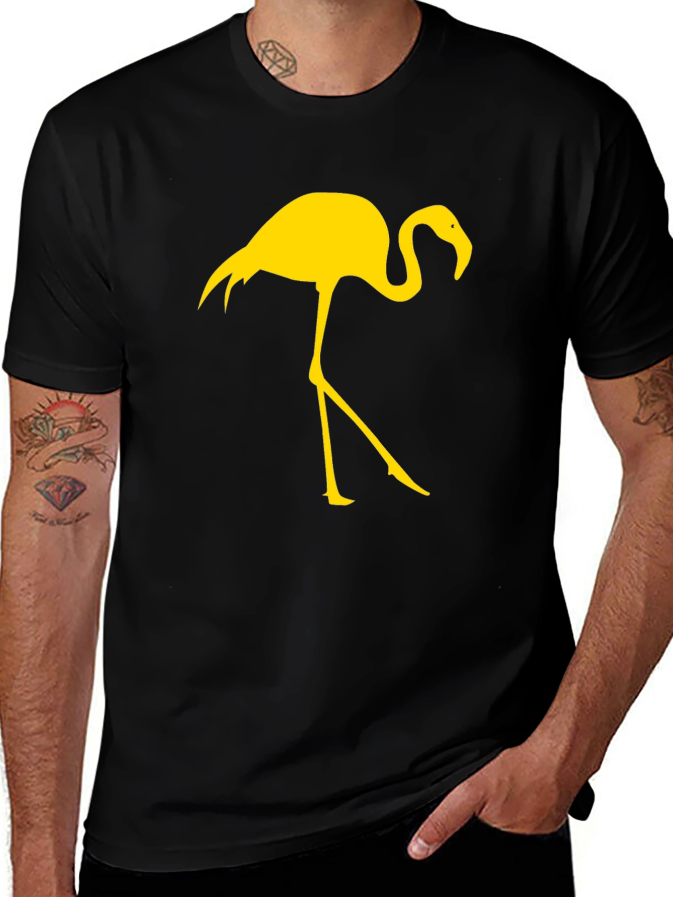 Variant 19 of Black T-Shirt with Yellow Flamingo Graphic