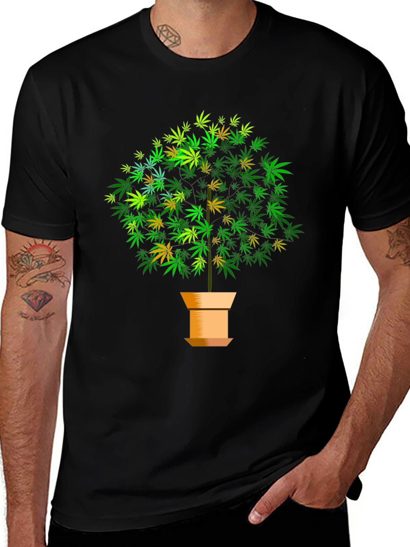 Variant 20 of Marijuana Plant Tee - Relaxed Black Cotton T-Shirt