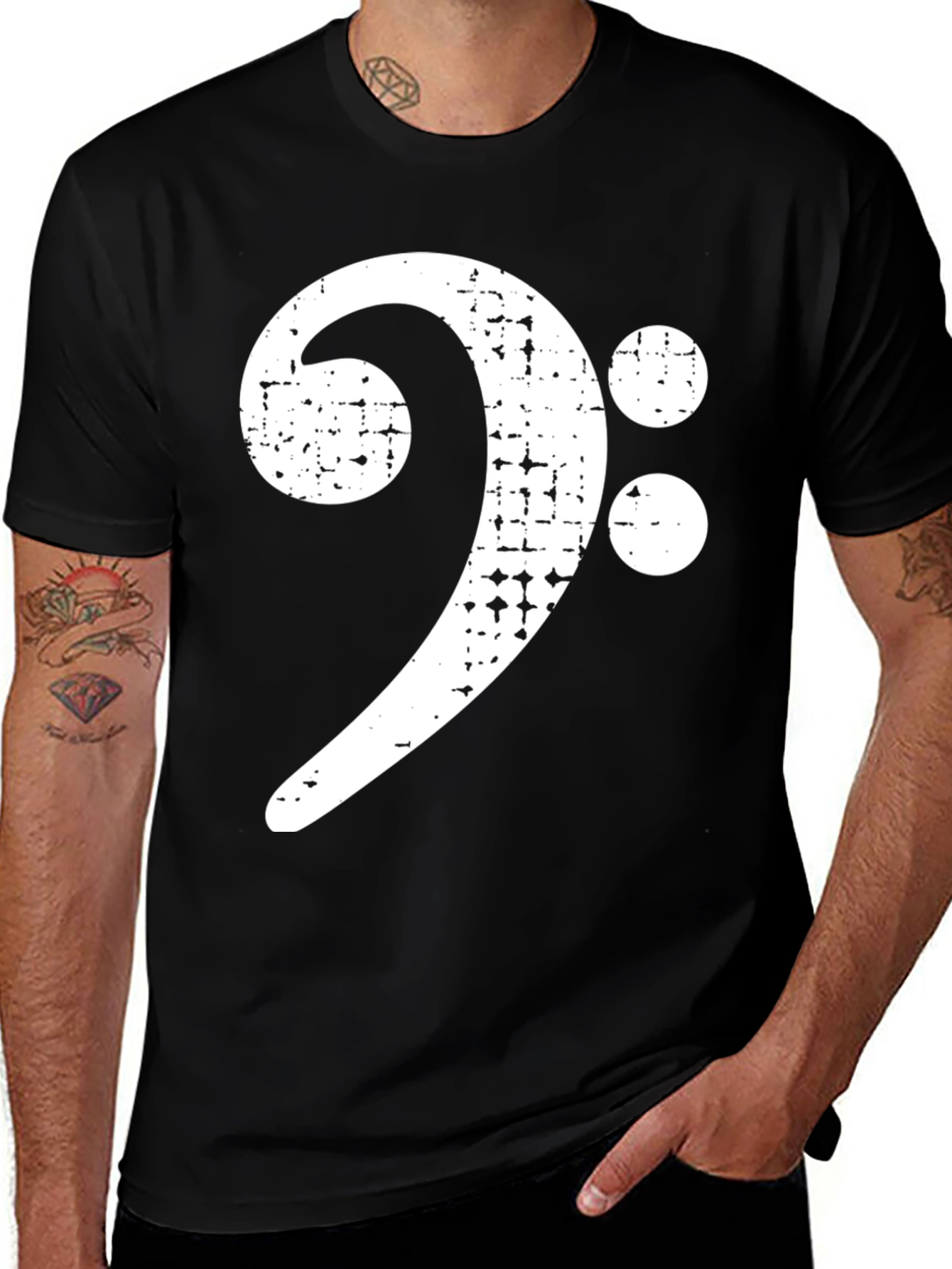Variant 16 of Bass Clef Distressed Graphic Tee - Music Lover T-Shirt