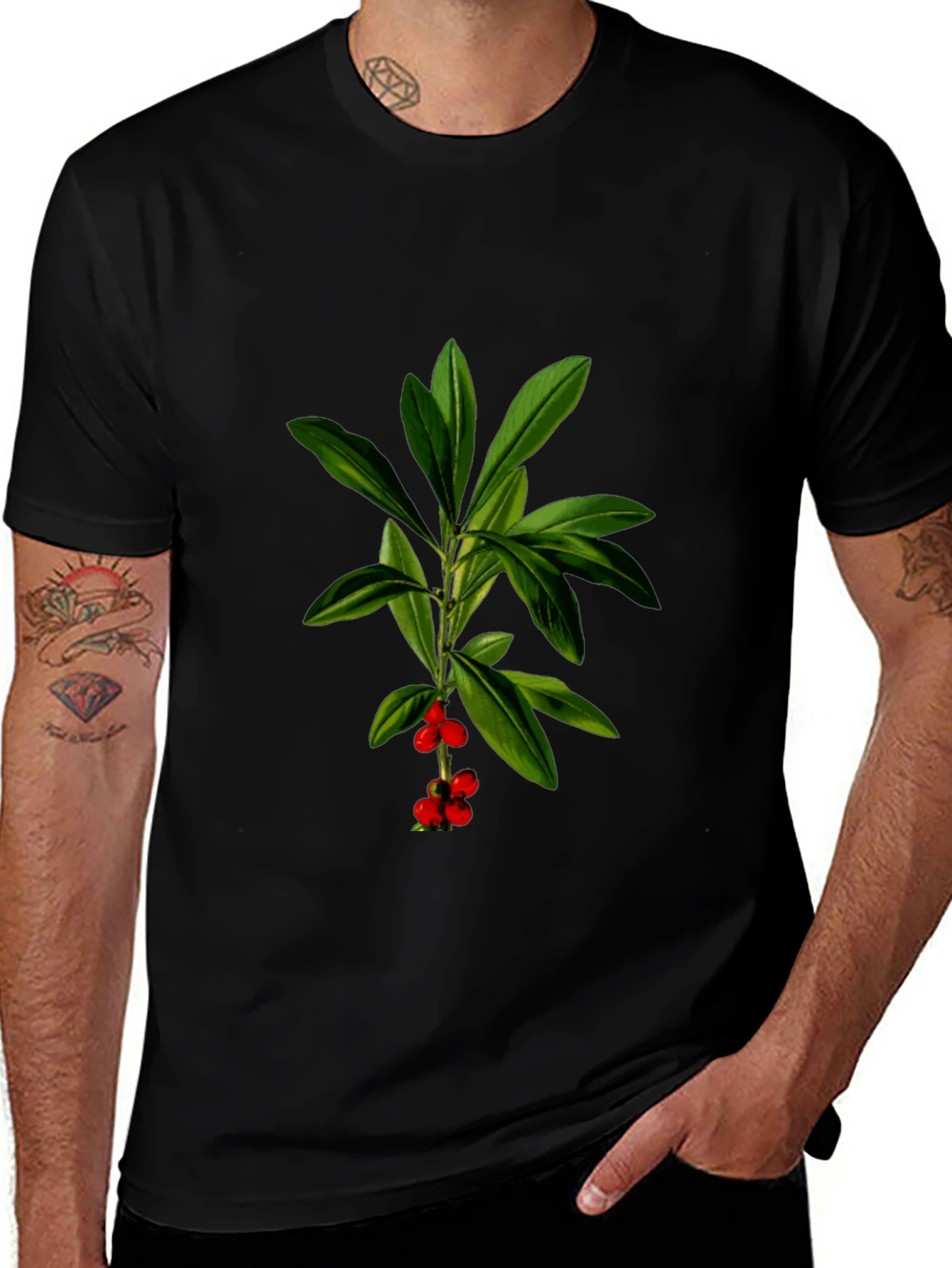 Variant 22 of Botanical Print Black T-Shirt