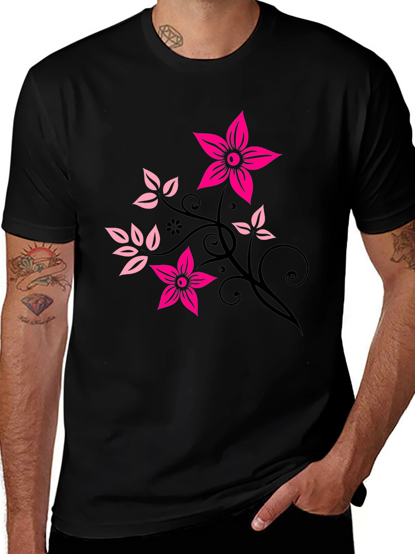 Floral Print Black T-Shirt