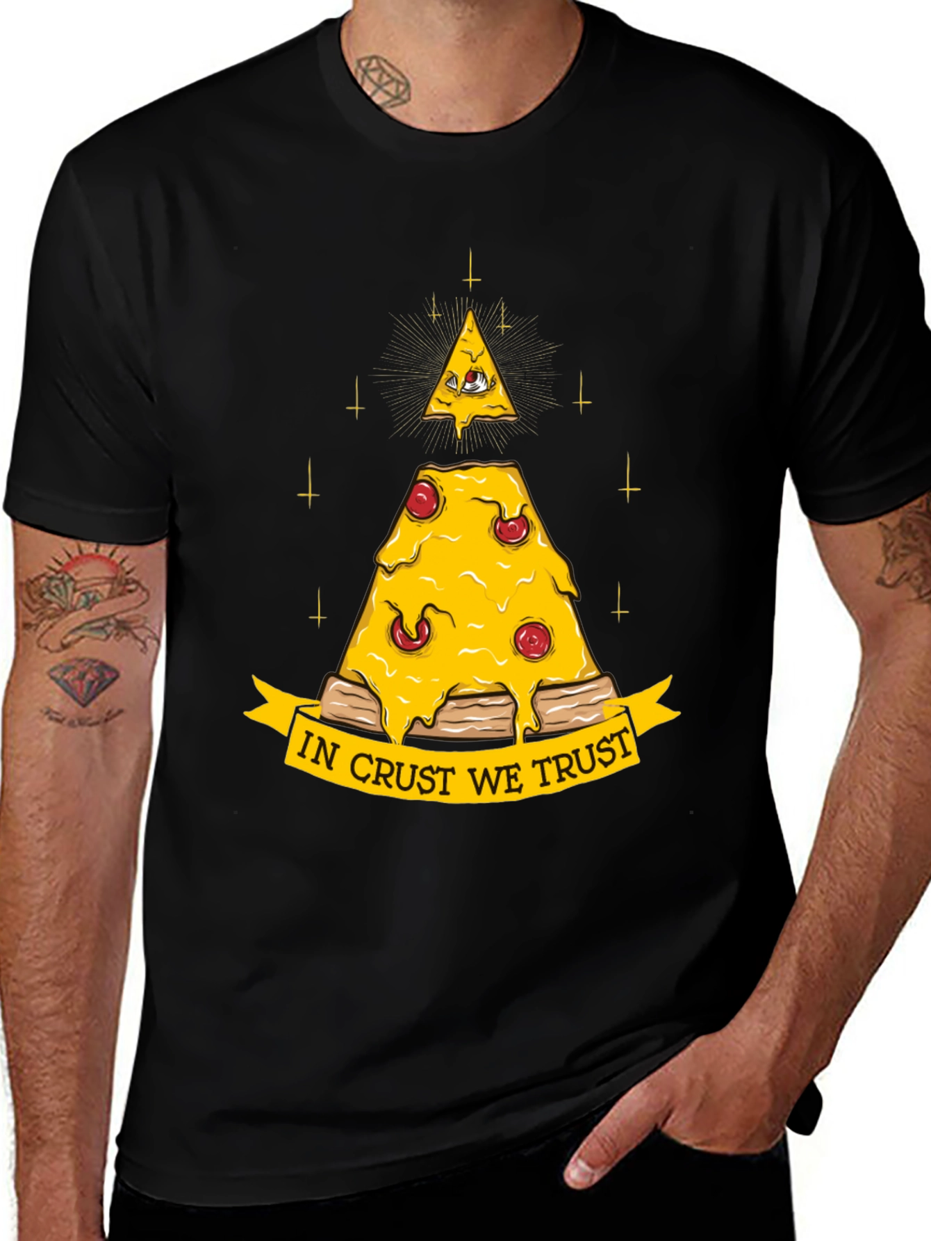 Variant 3 of In Crust We Trust Pizza T-Shirt - Black