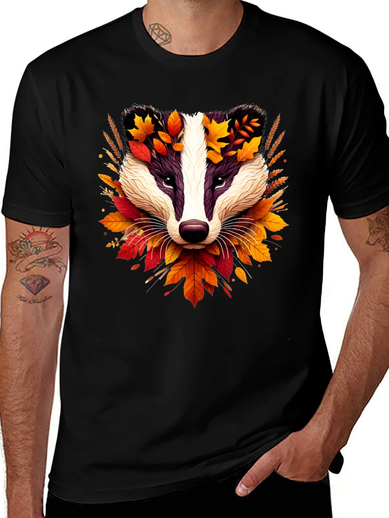 Variant 16 of Autumn Badger Graphic Tee - Nature Inspired Design