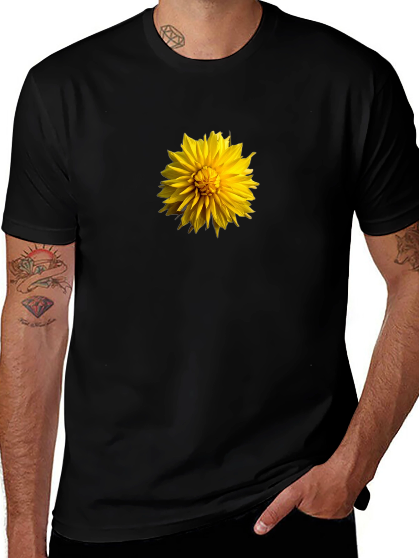 Variant 11 of Black Tee with Yellow Flower Graphic