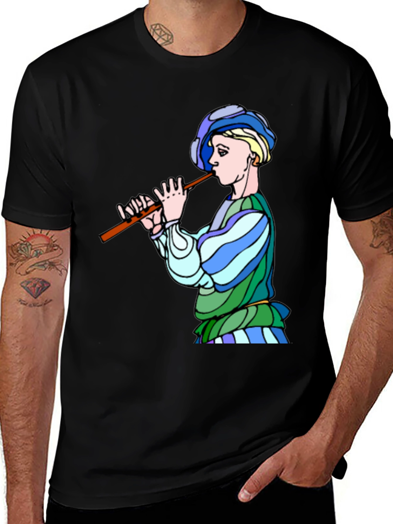 Variant 15 of Medieval Flute Player Graphic Tee - Black